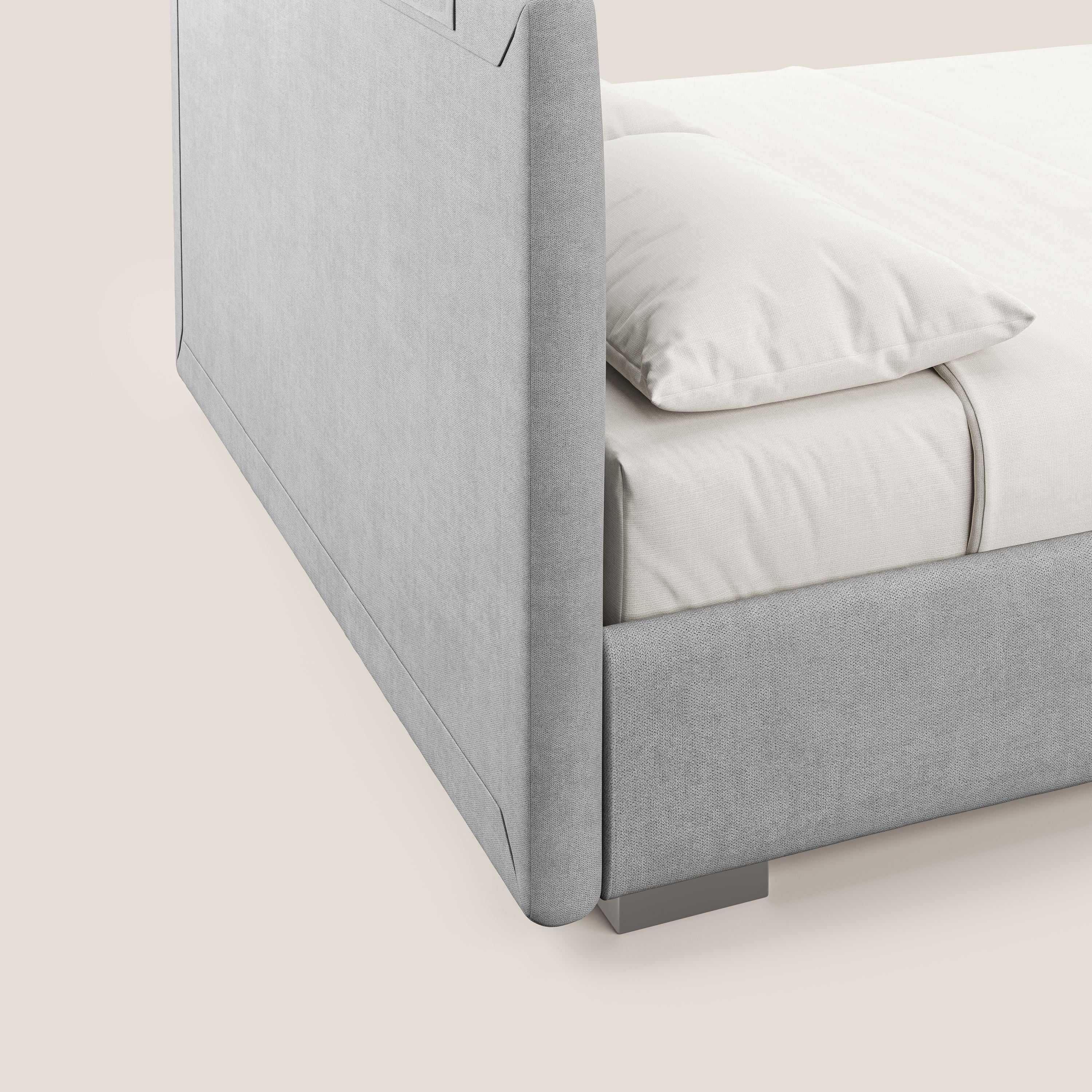 Horus letto imbottito contenitore e presa USB sulla testata in tessuto impermeabile T02 grigio chiaro - divani.store