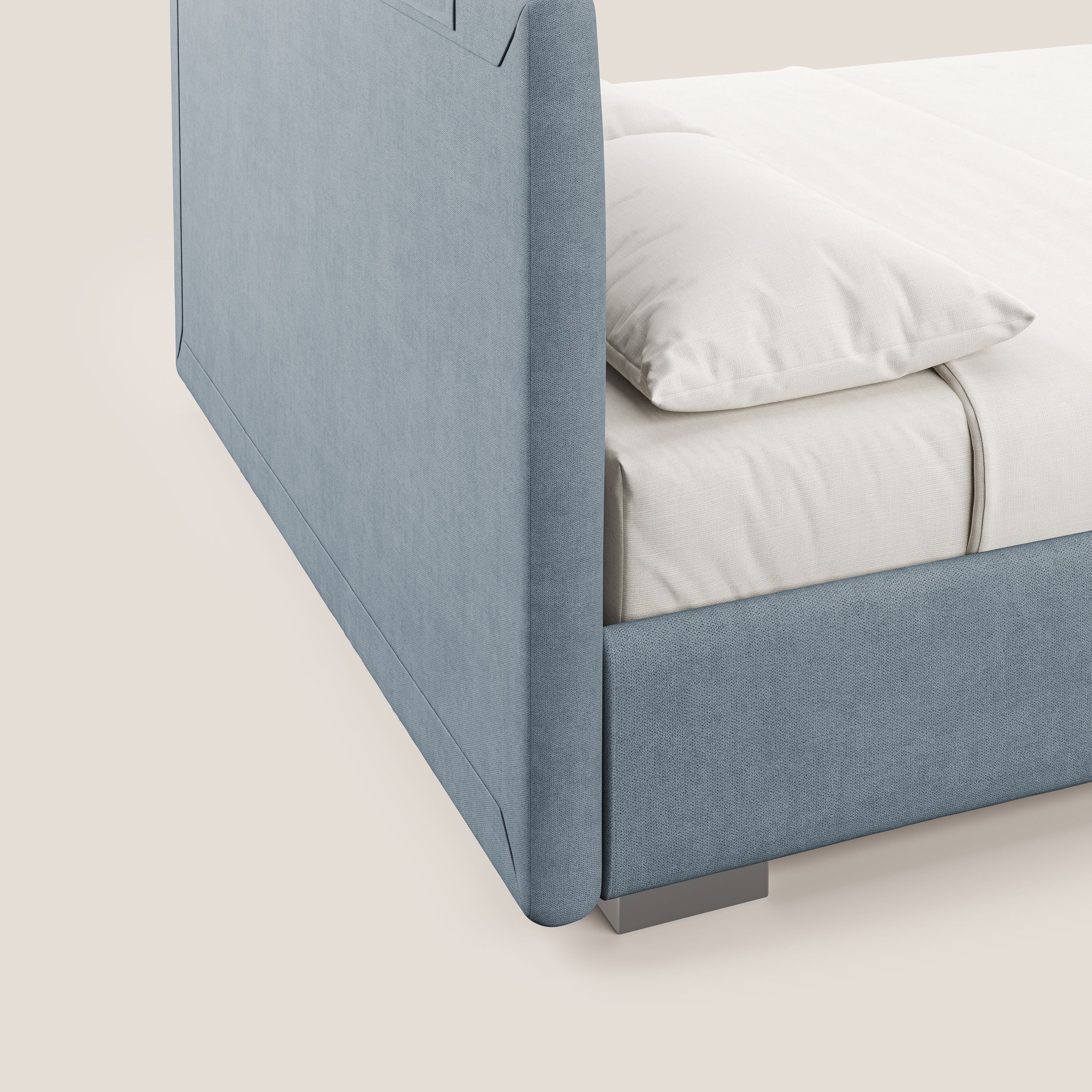 Horus letto imbottito contenitore e presa USB sulla testata in tessuto impermeabile T02 carta da zucchero - divani.store