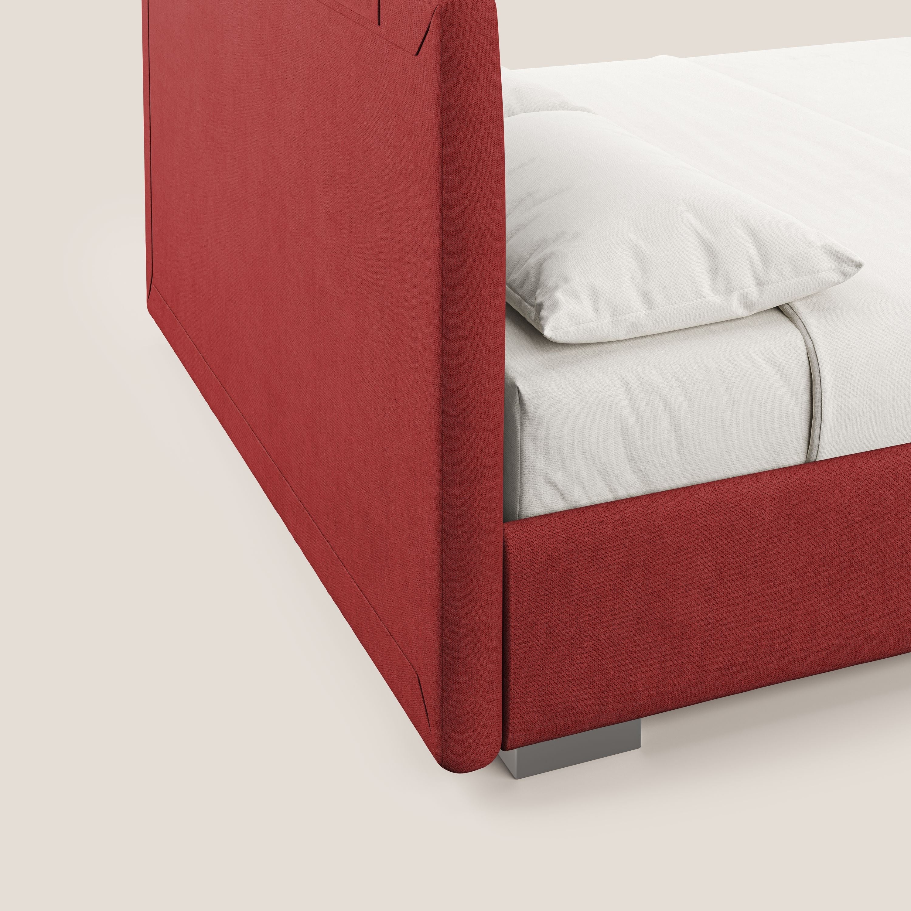 Horus letto imbottito contenitore e presa USB sulla testata in tessuto impermeabile T02 rosso - divani.store