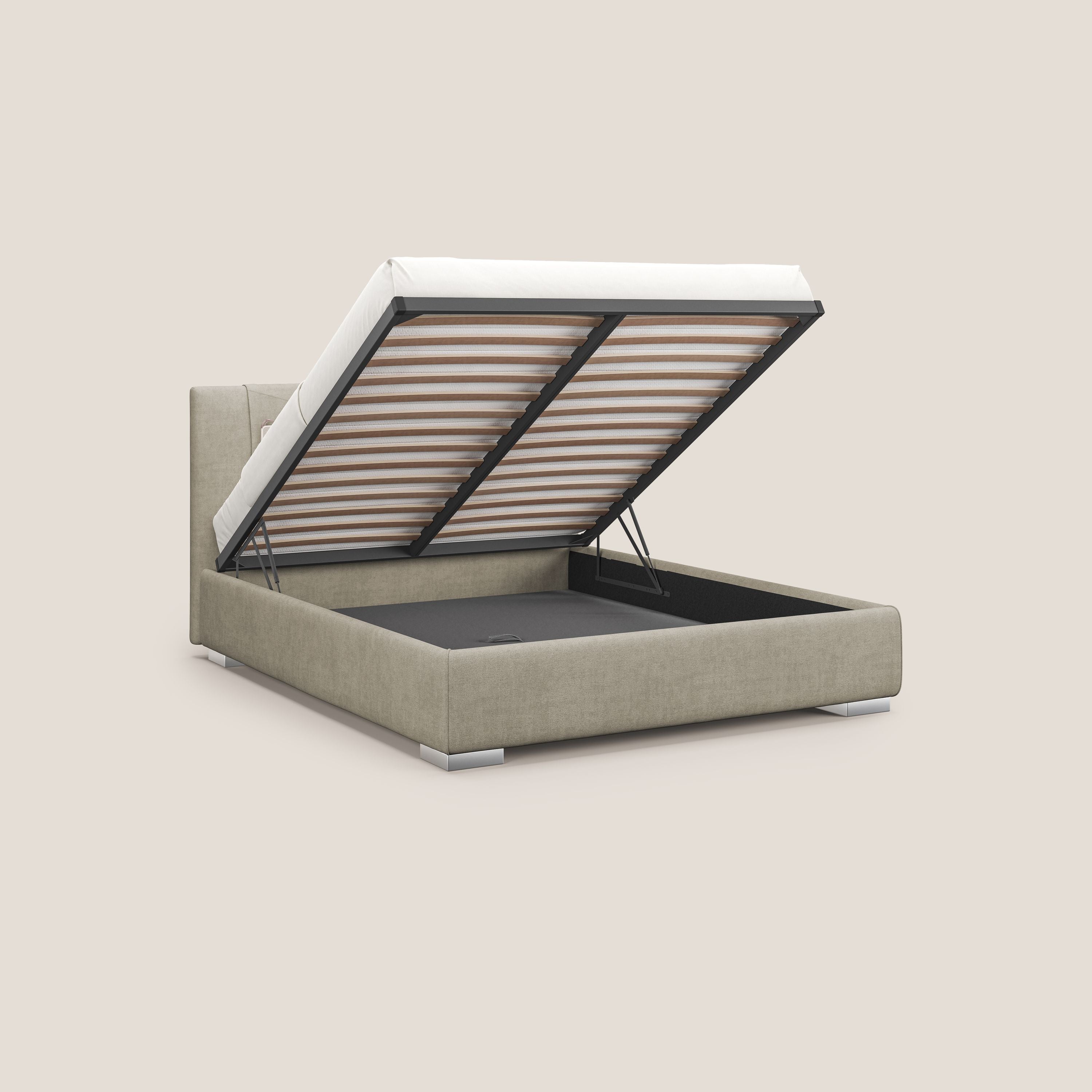 Horus letto imbottito contenitore e presa USB sulla testata in tessuto impermeabile T02 panna - divani.store