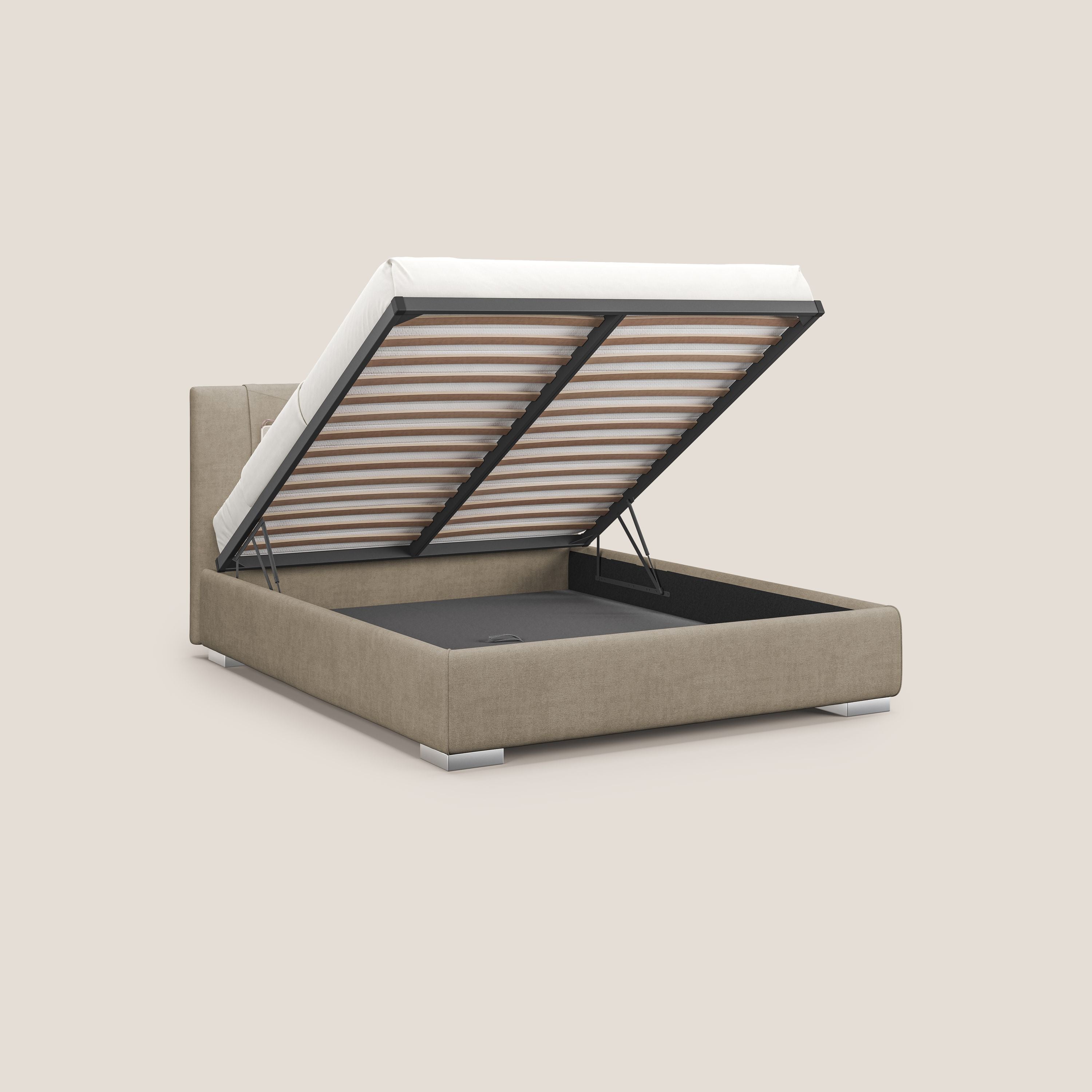 Horus letto imbottito contenitore e presa USB sulla testata in tessuto impermeabile T02 beige - divani.store