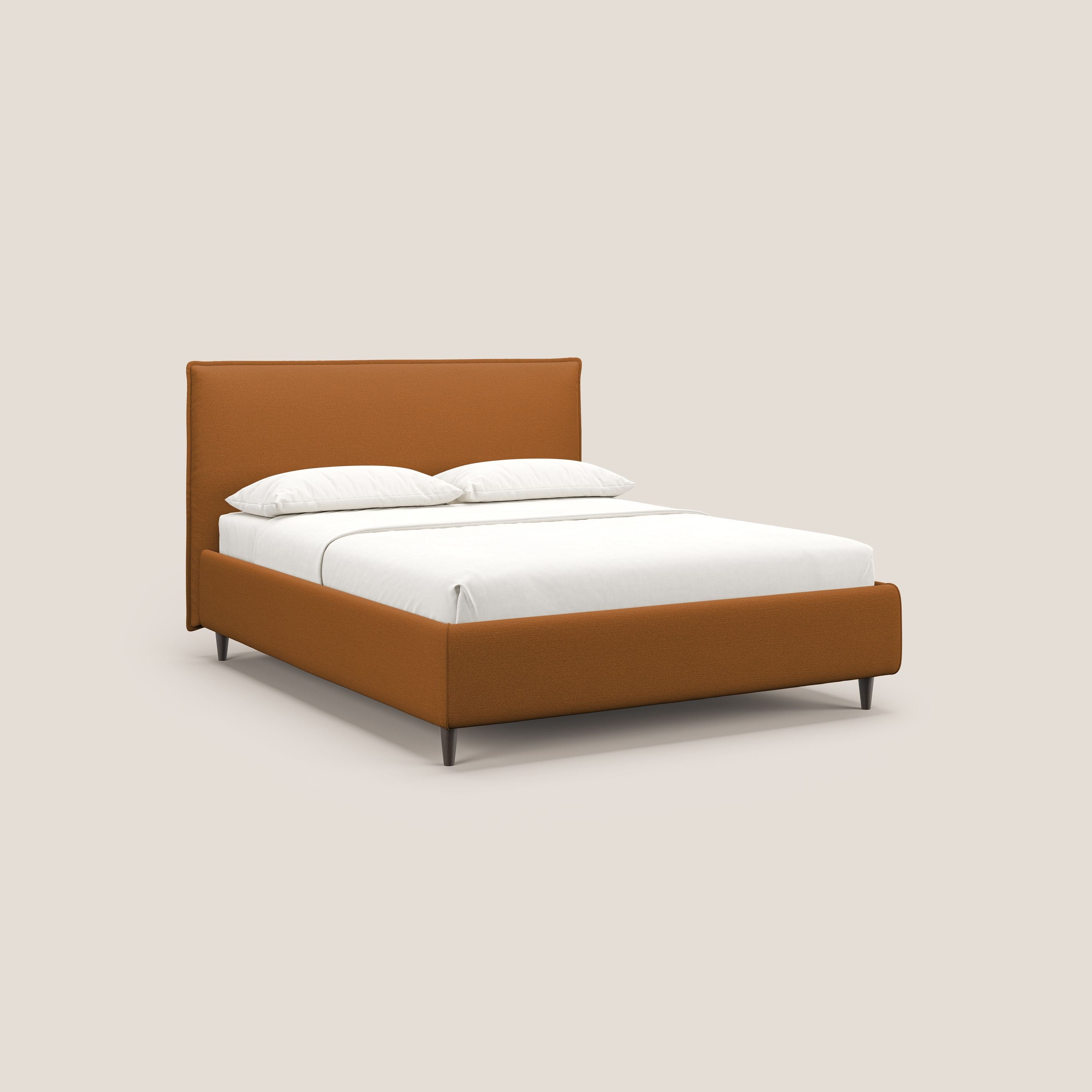 Hunter letto imbottito contenitore sfoderabile in tessuto impermeabile fiammato T19 arancio - divani.store