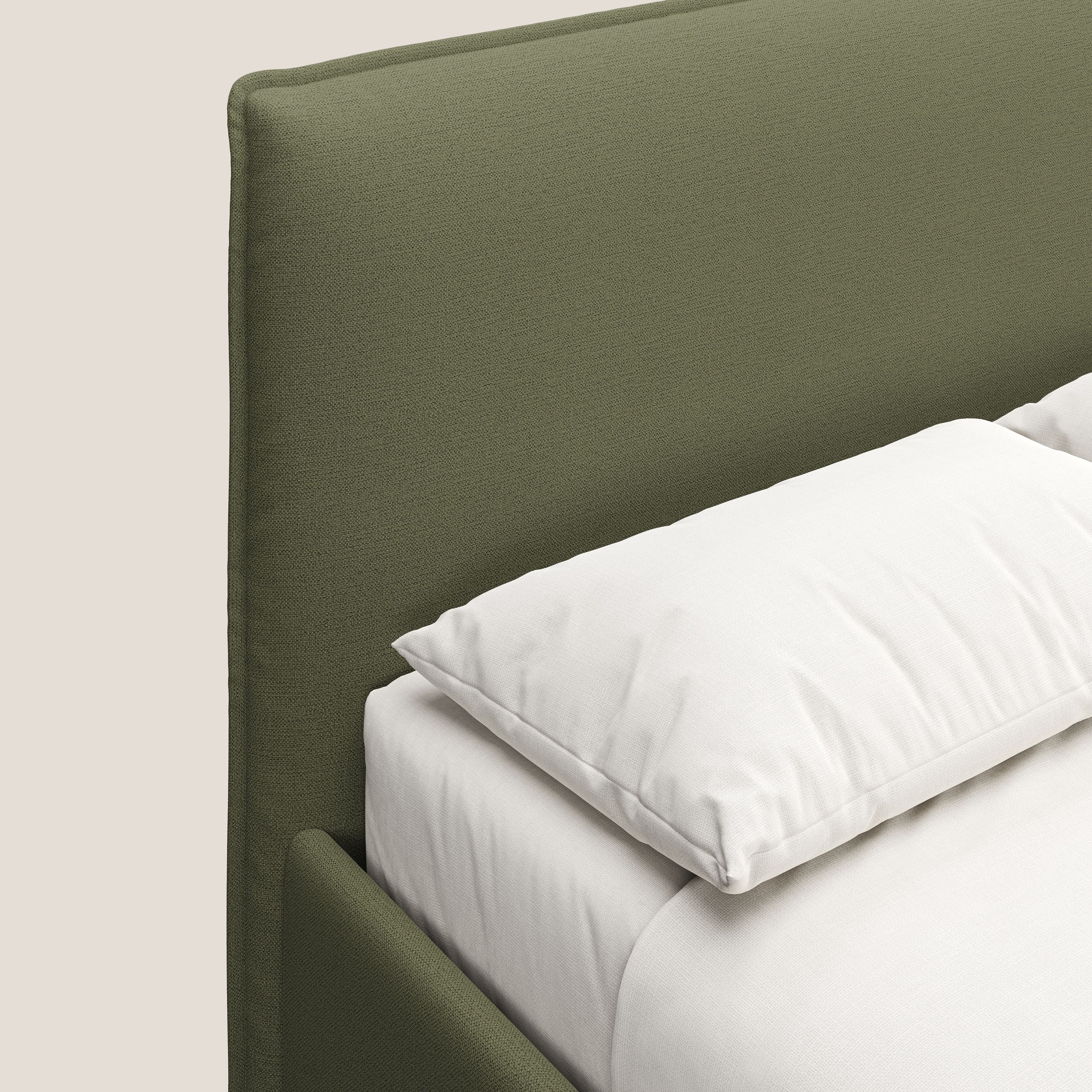 Hunter letto imbottito contenitore sfoderabile in tessuto impermeabile fiammato T19 verde - divani.store