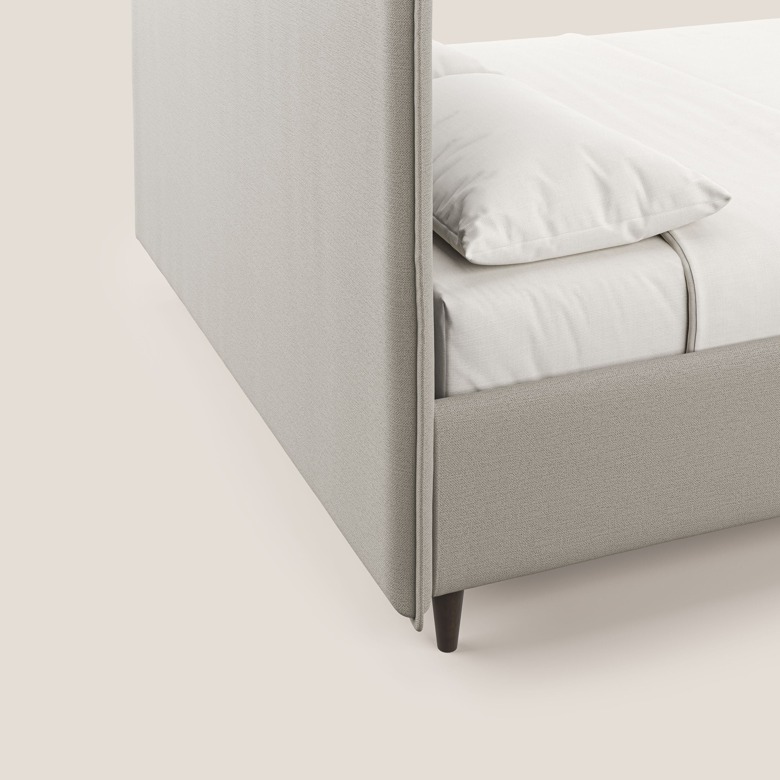 Hunter letto imbottito contenitore sfoderabile in tessuto impermeabile fiammato T19 panna - divani.store