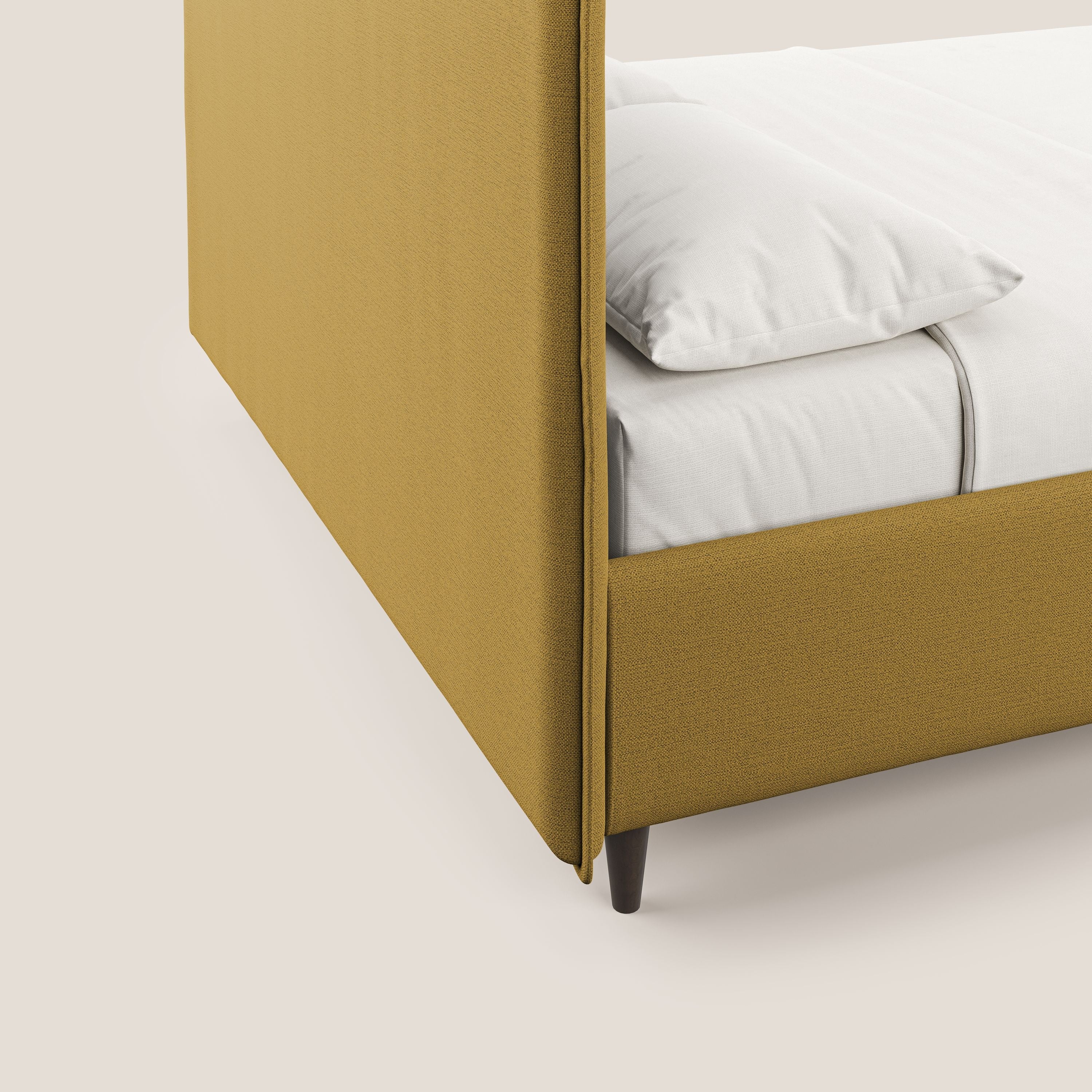 Hunter letto imbottito contenitore sfoderabile in tessuto impermeabile fiammato T19 giallo - divani.store