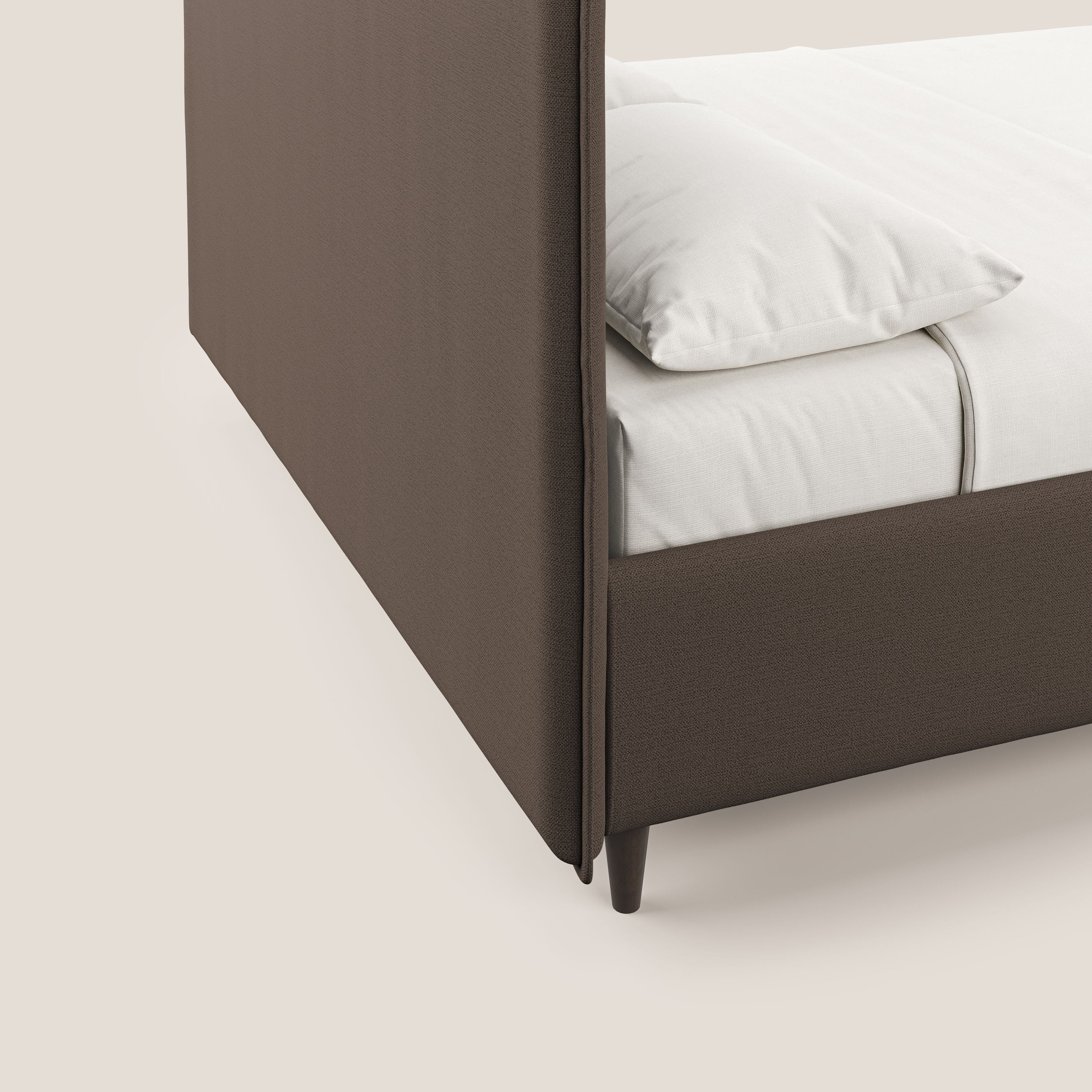 Hunter letto imbottito contenitore sfoderabile in tessuto impermeabile fiammato T19 marrone - divani.store