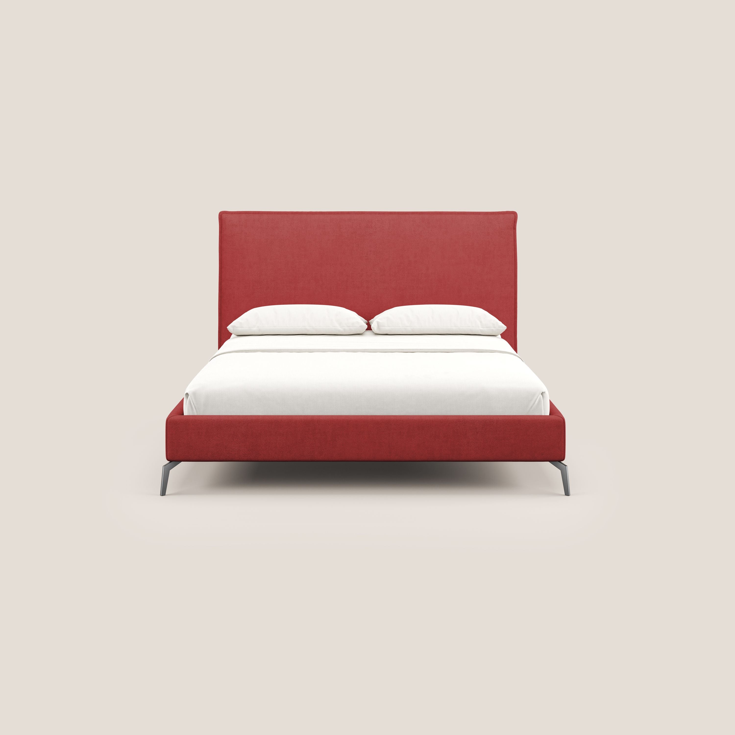 Iris letto imbottito con piedini neri sfoderabile in tessuto impermeabile T02 rosso - divani.store