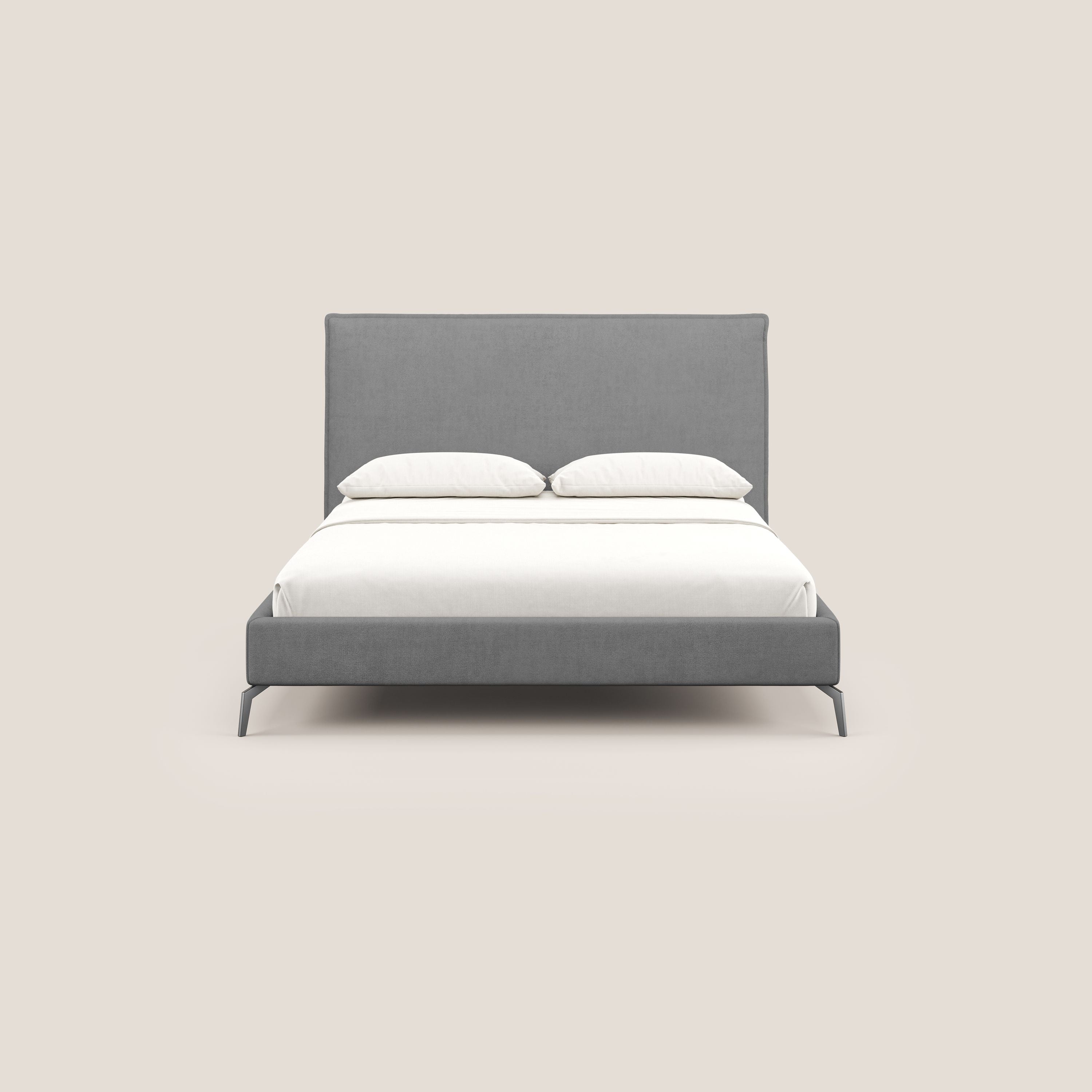 Iris letto imbottito con piedini neri sfoderabile in tessuto impermeabile T02 grigio - divani.store