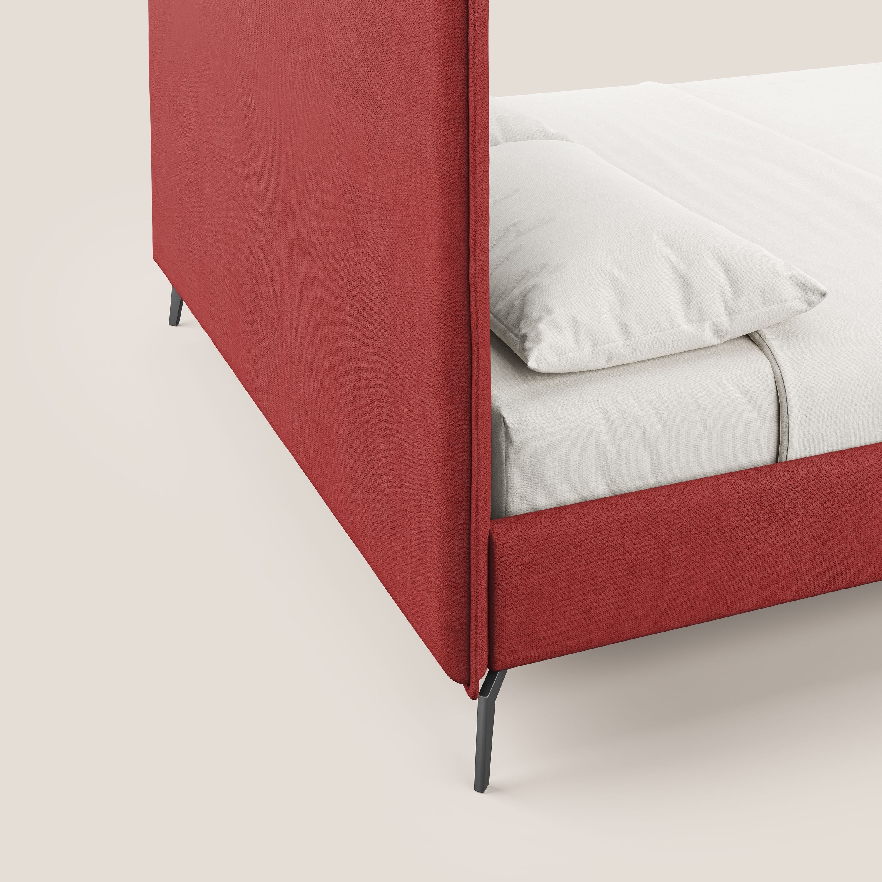 Iris letto imbottito con piedini neri sfoderabile in tessuto impermeabile T02 rosso - divani.store