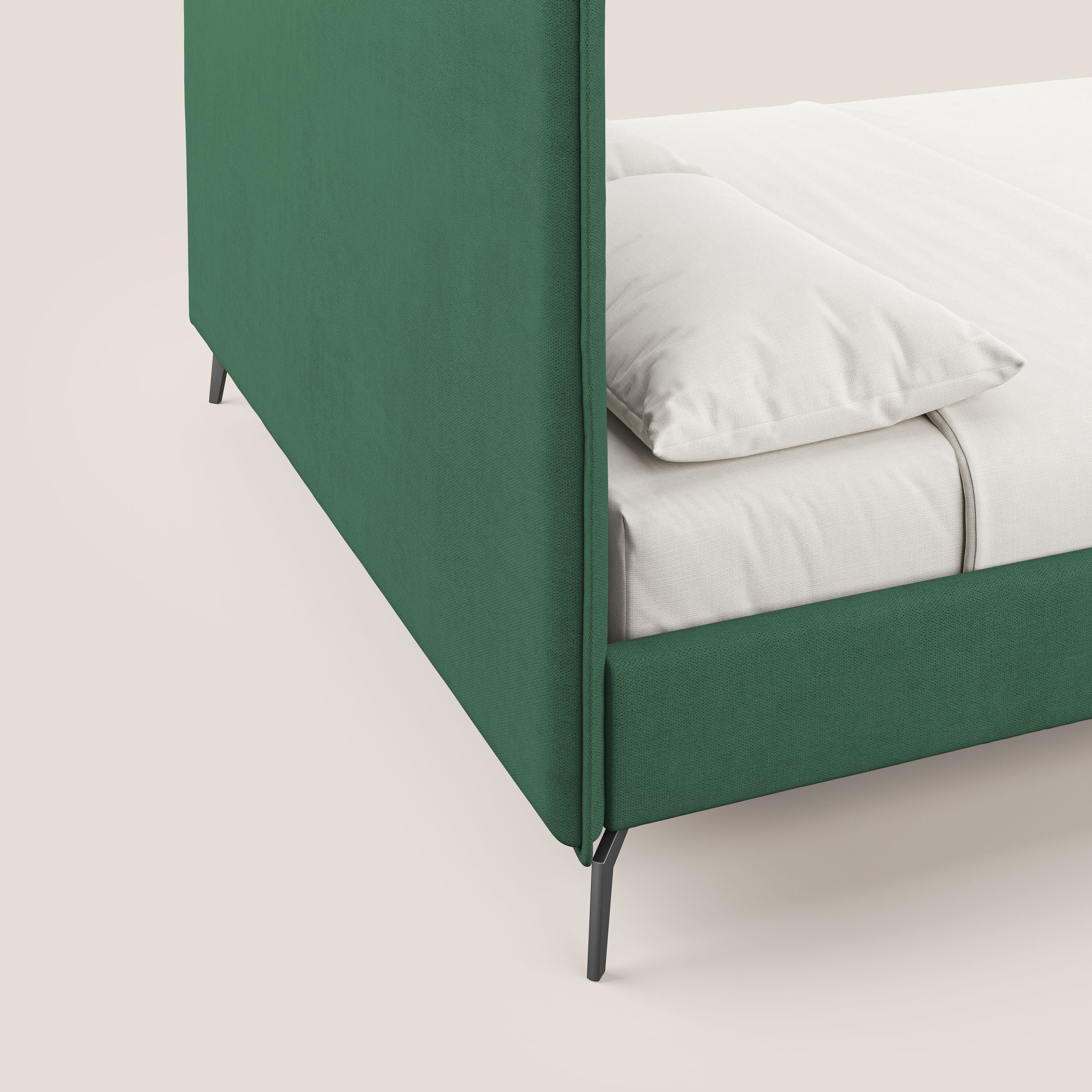 Iris letto imbottito con piedini neri sfoderabile in tessuto impermeabile T02 verde - divani.store