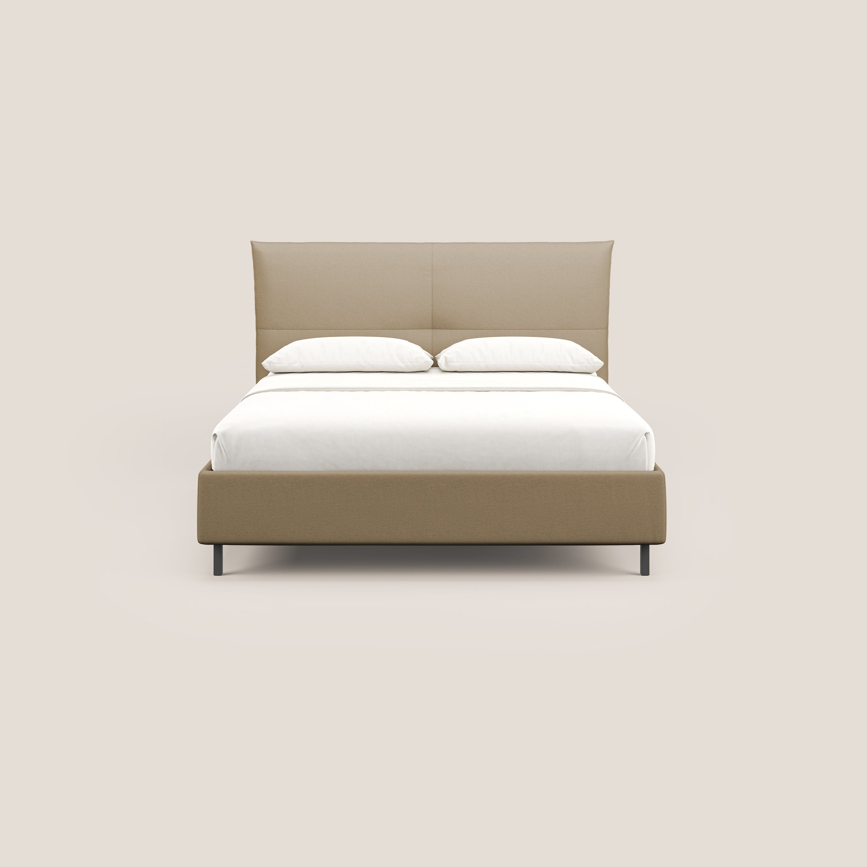 Izumi letto imbottito contenitore con piedi alti in tessuto smacchiabile T05 beige - divani.store