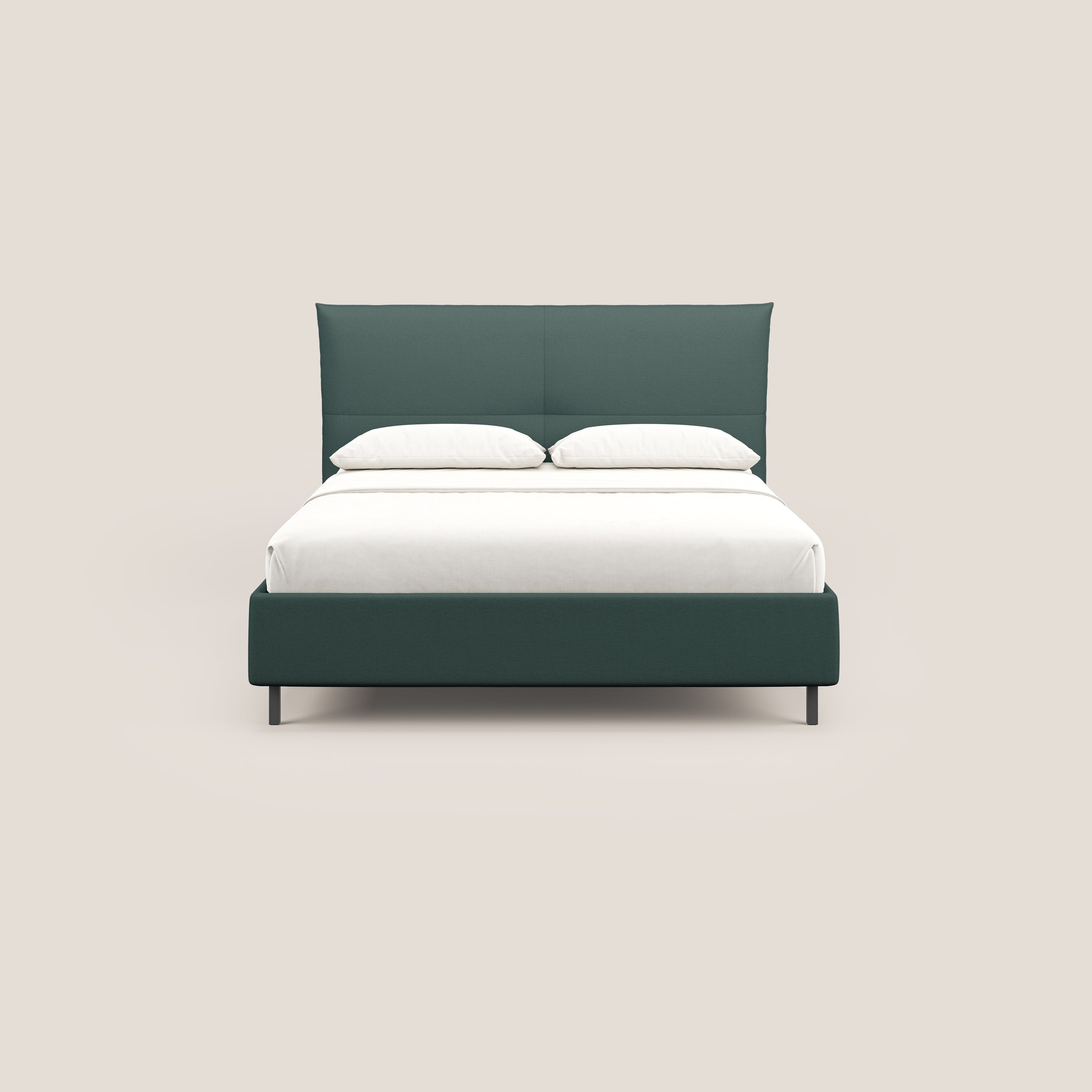 Izumi letto imbottito contenitore con piedi alti in tessuto smacchiabile T05 verde - divani.store