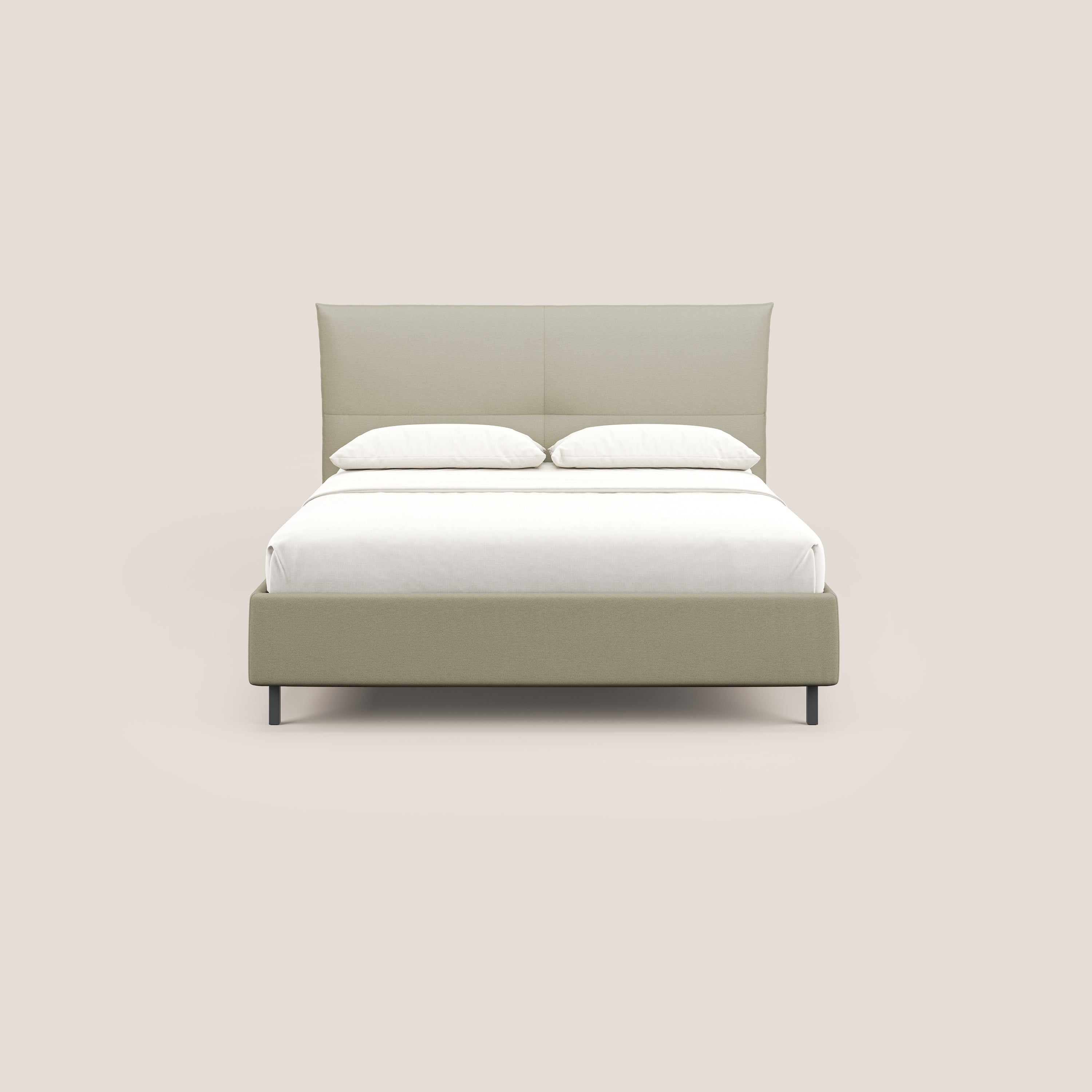 Izumi letto imbottito contenitore con piedi alti in tessuto smacchiabile T05 panna - divani.store