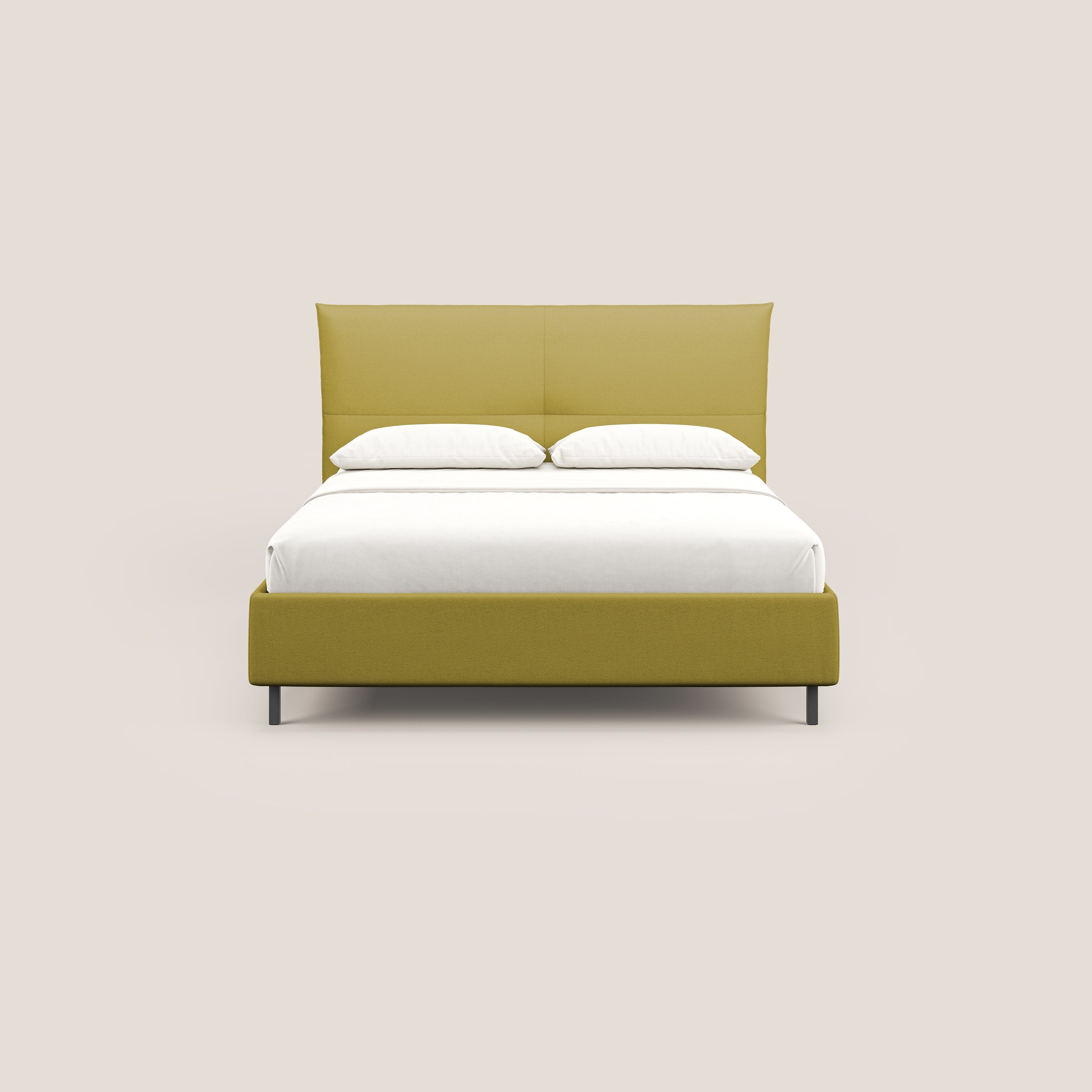 Izumi letto imbottito contenitore con piedi alti in tessuto smacchiabile T05 giallo - divani.store