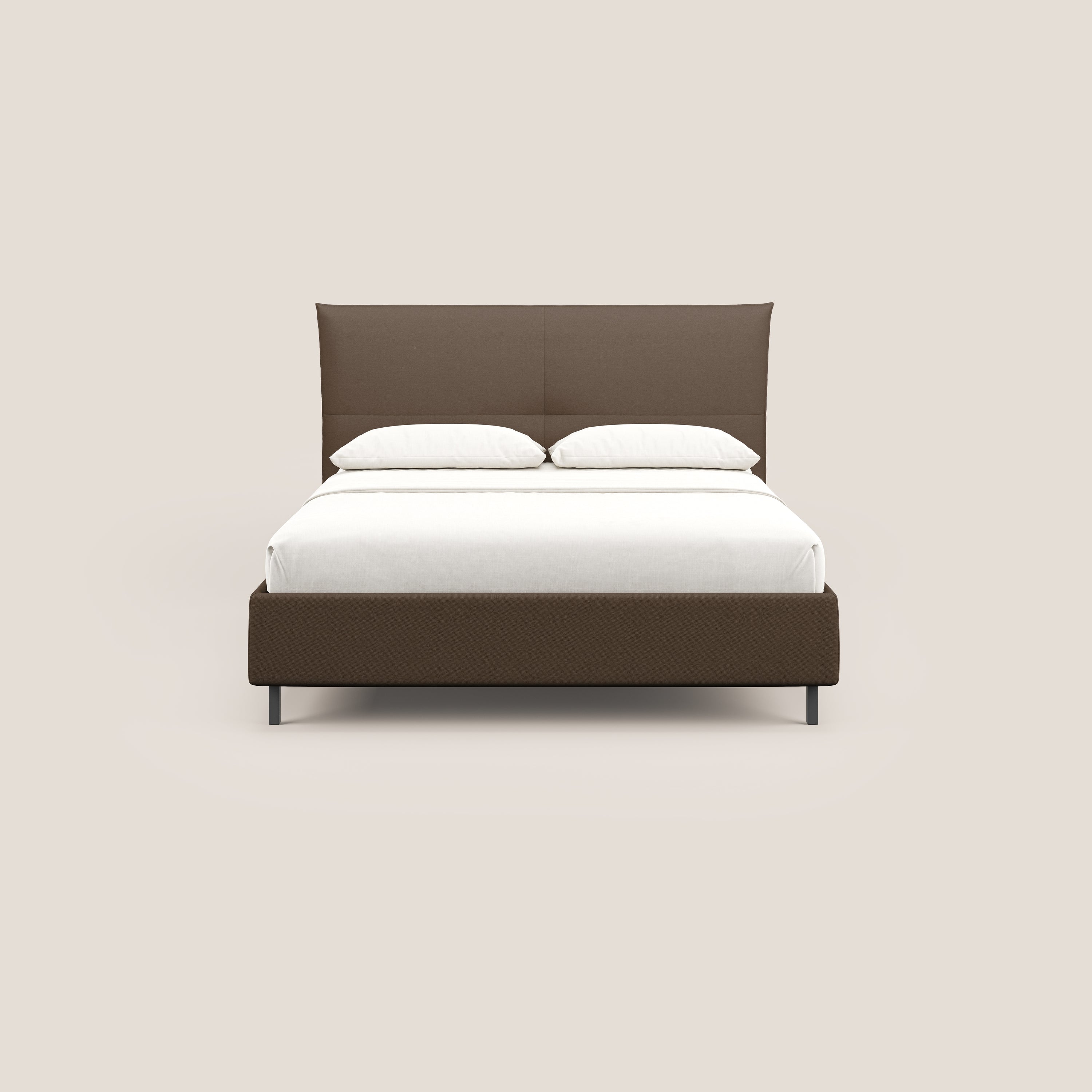 Izumi letto imbottito contenitore con piedi alti in tessuto smacchiabile T05 marrone - divani.store