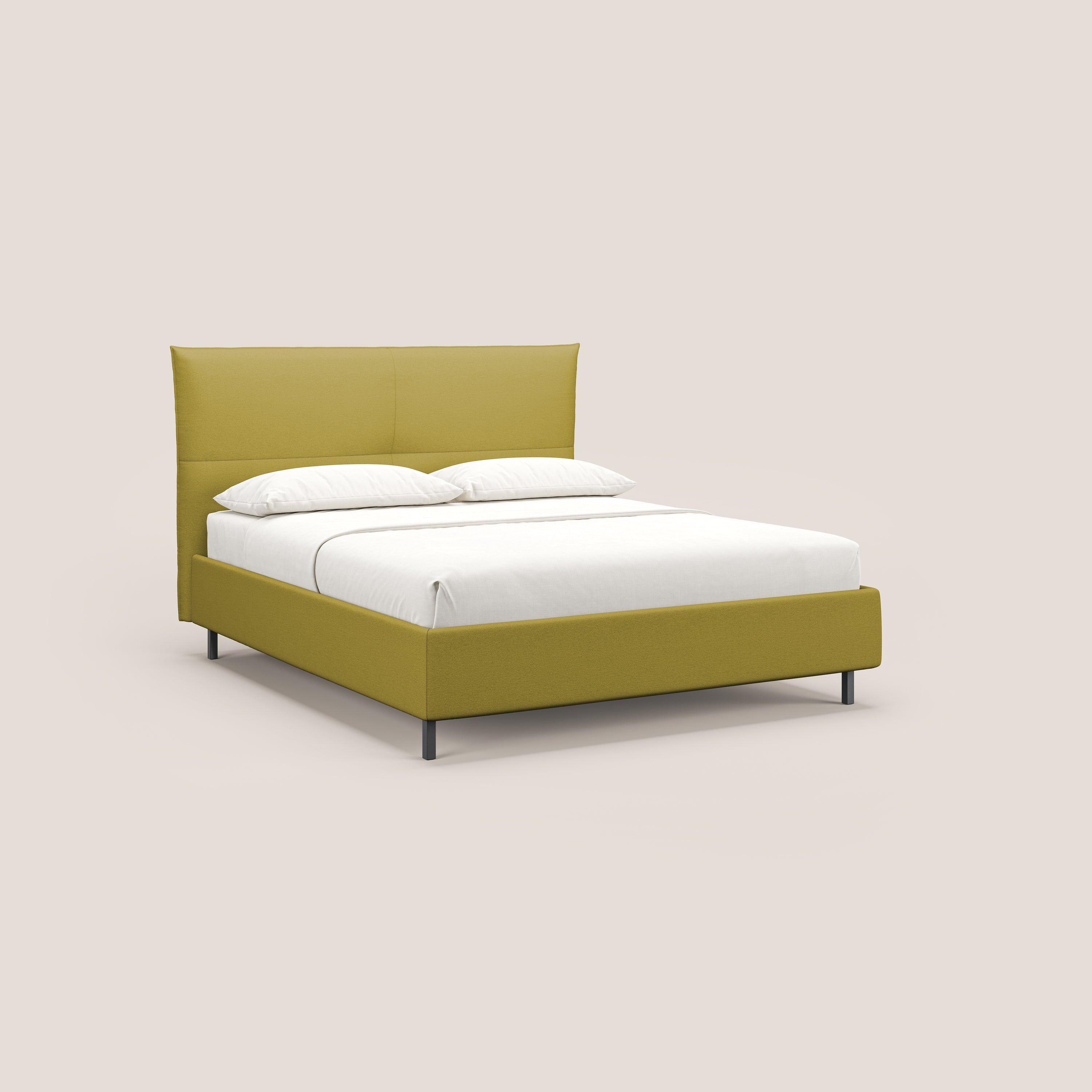 Izumi letto imbottito contenitore con piedi alti in tessuto smacchiabile T05 giallo - divani.store