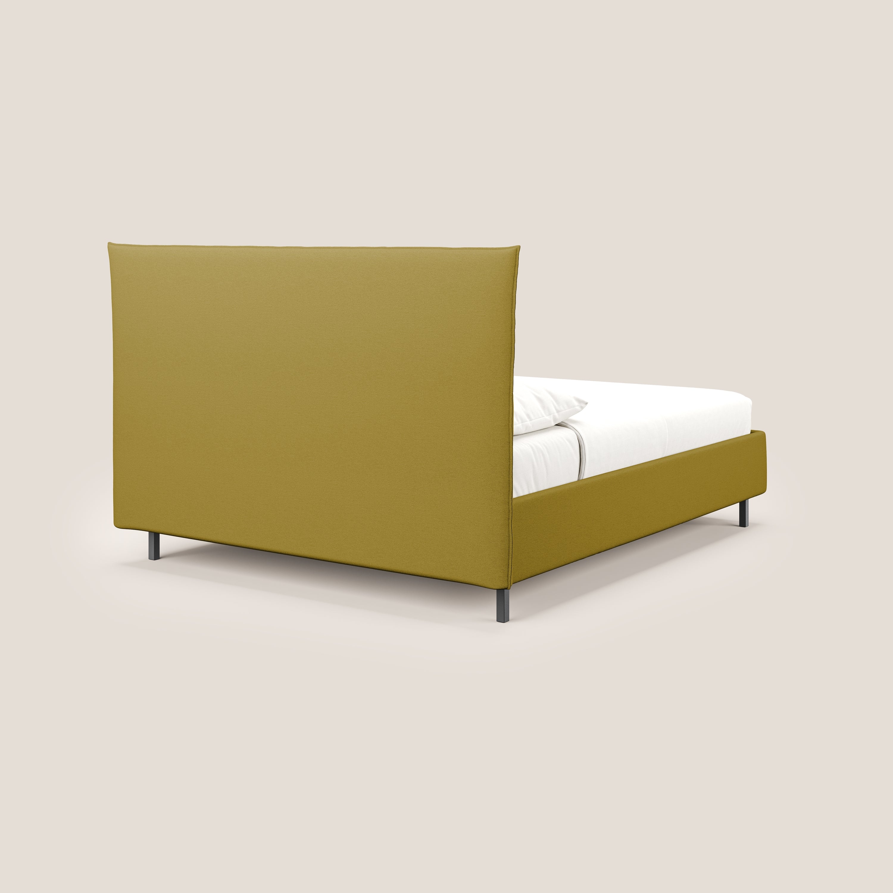 Izumi letto imbottito contenitore con piedi alti in tessuto smacchiabile T05 giallo - divani.store