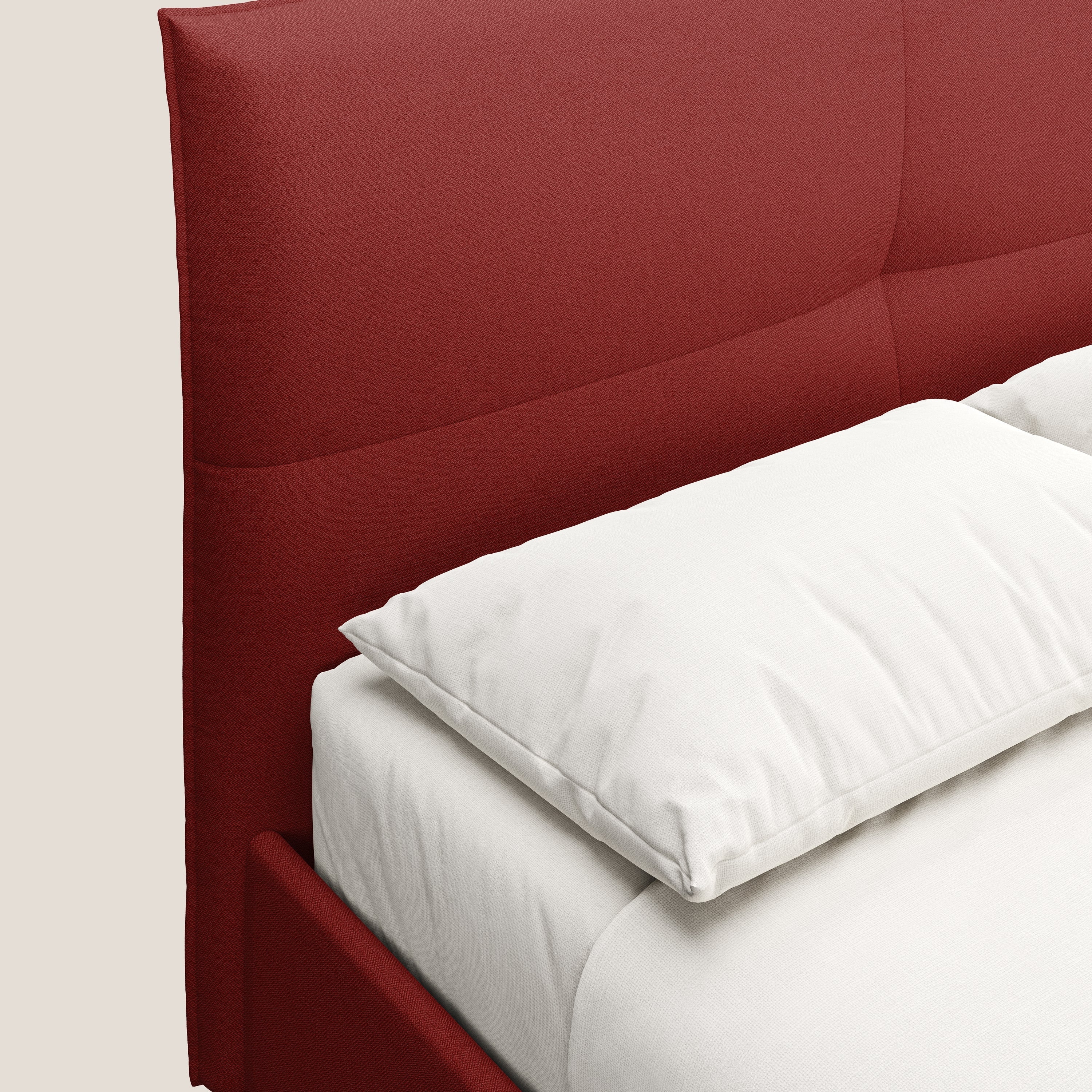 Izumi letto imbottito contenitore con piedi alti in tessuto smacchiabile T05 rosso - divani.store