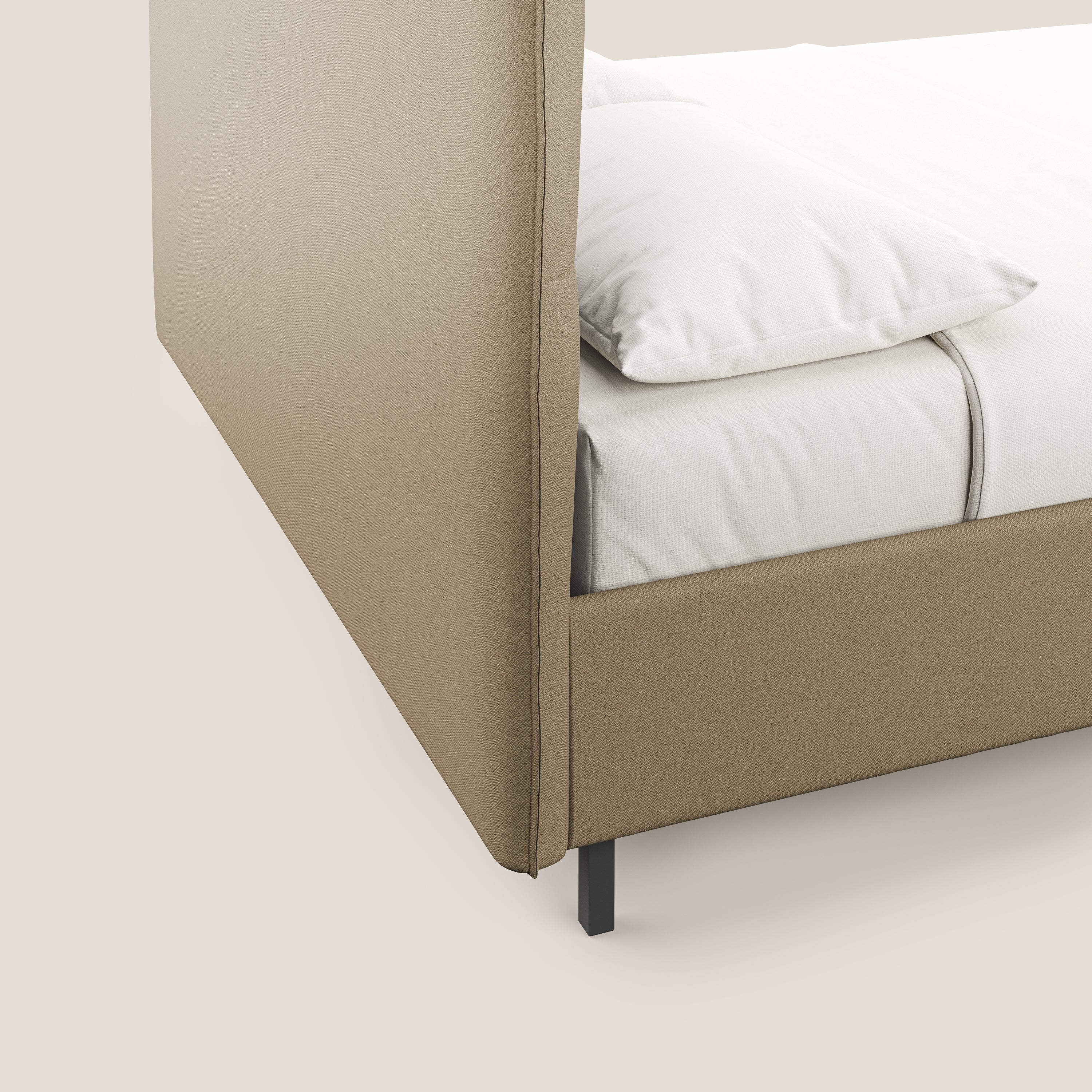Izumi letto imbottito contenitore con piedi alti in tessuto smacchiabile T05 beige - divani.store