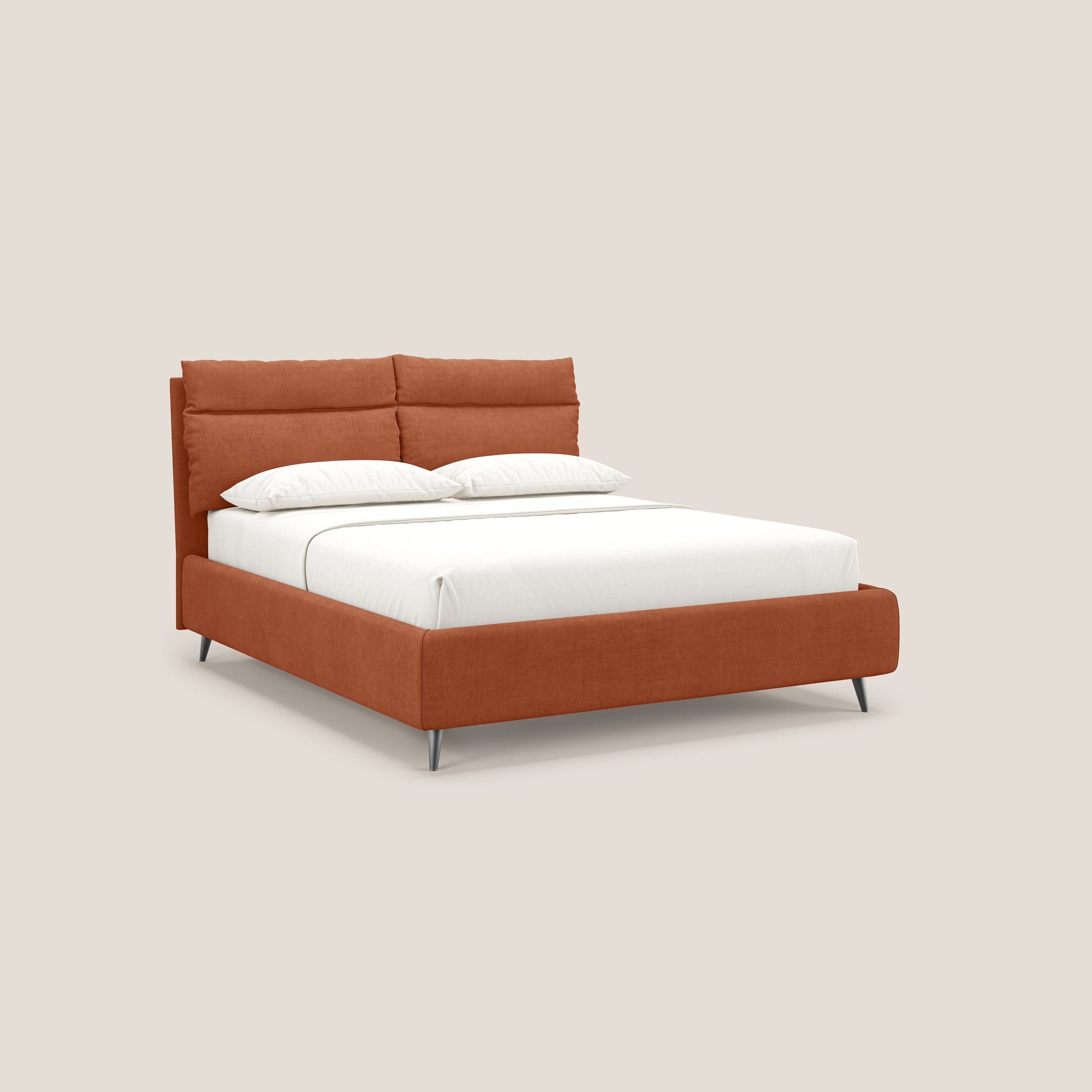 Jerry letto imbottito contenitore e cuscini reclinabili in tessuto smacchiabile T17 arancio - divani.store