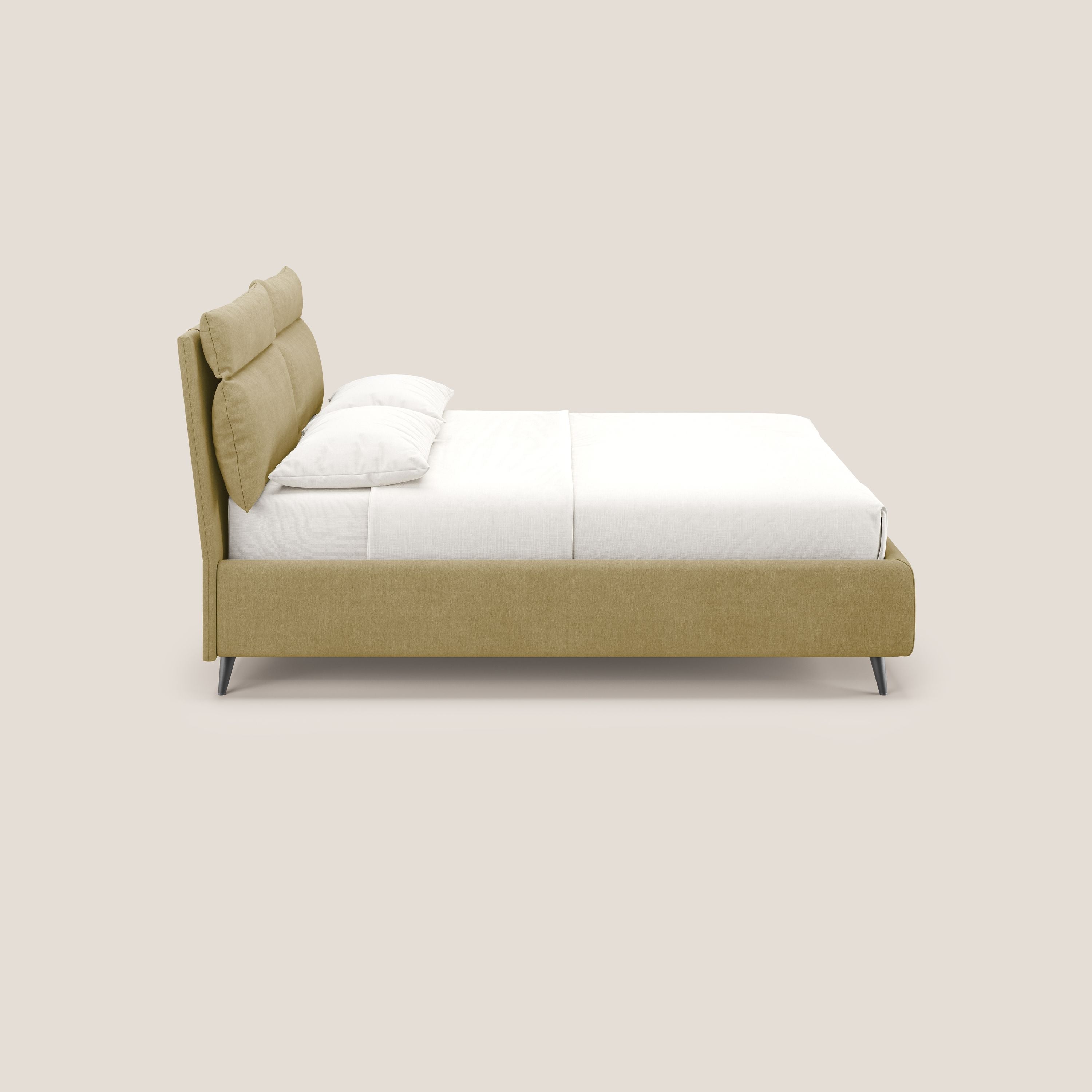 Jerry letto imbottito contenitore e cuscini reclinabili in tessuto smacchiabile T17 giallo - divani.store