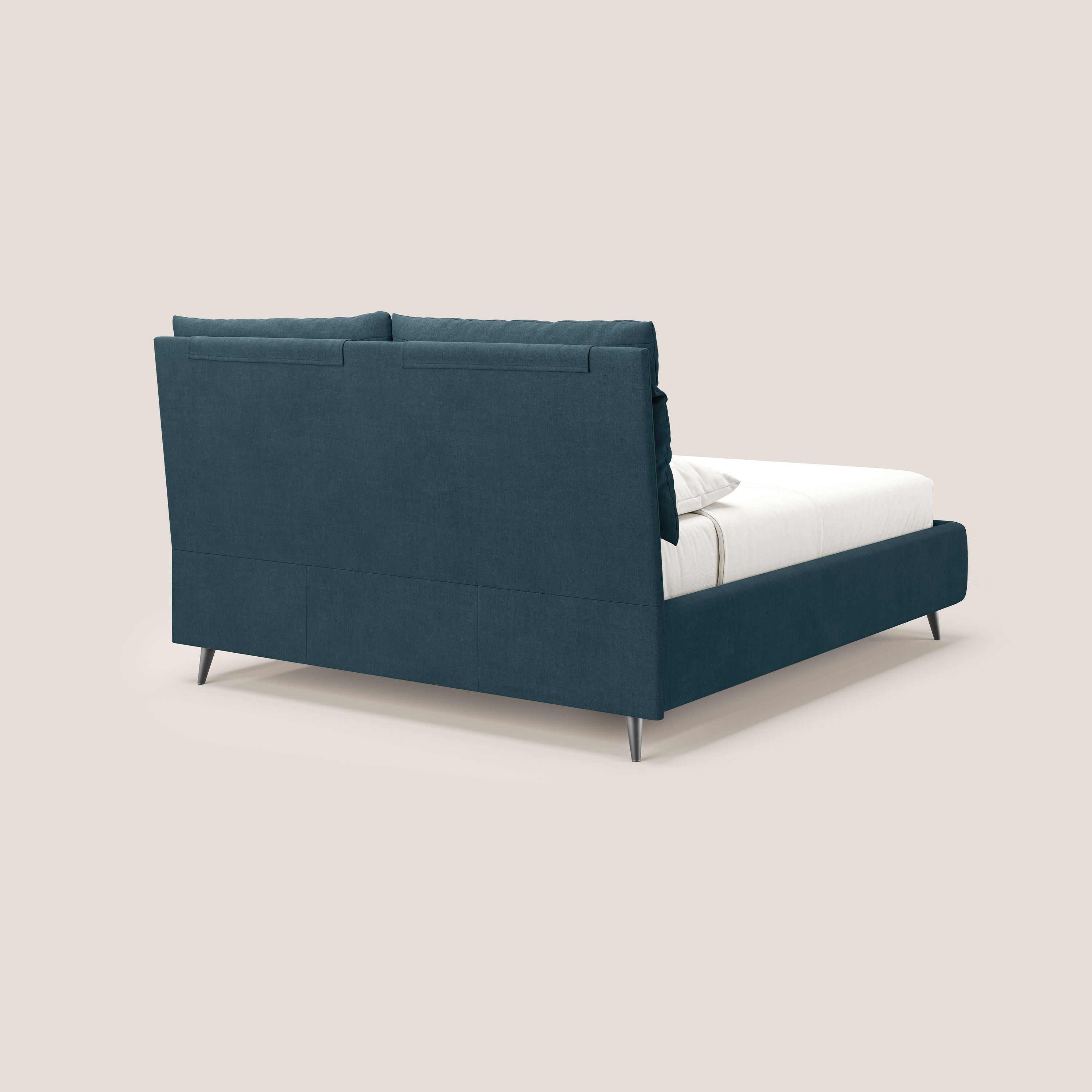 Jerry letto imbottito contenitore e cuscini reclinabili in tessuto smacchiabile T17 petrolio - divani.store