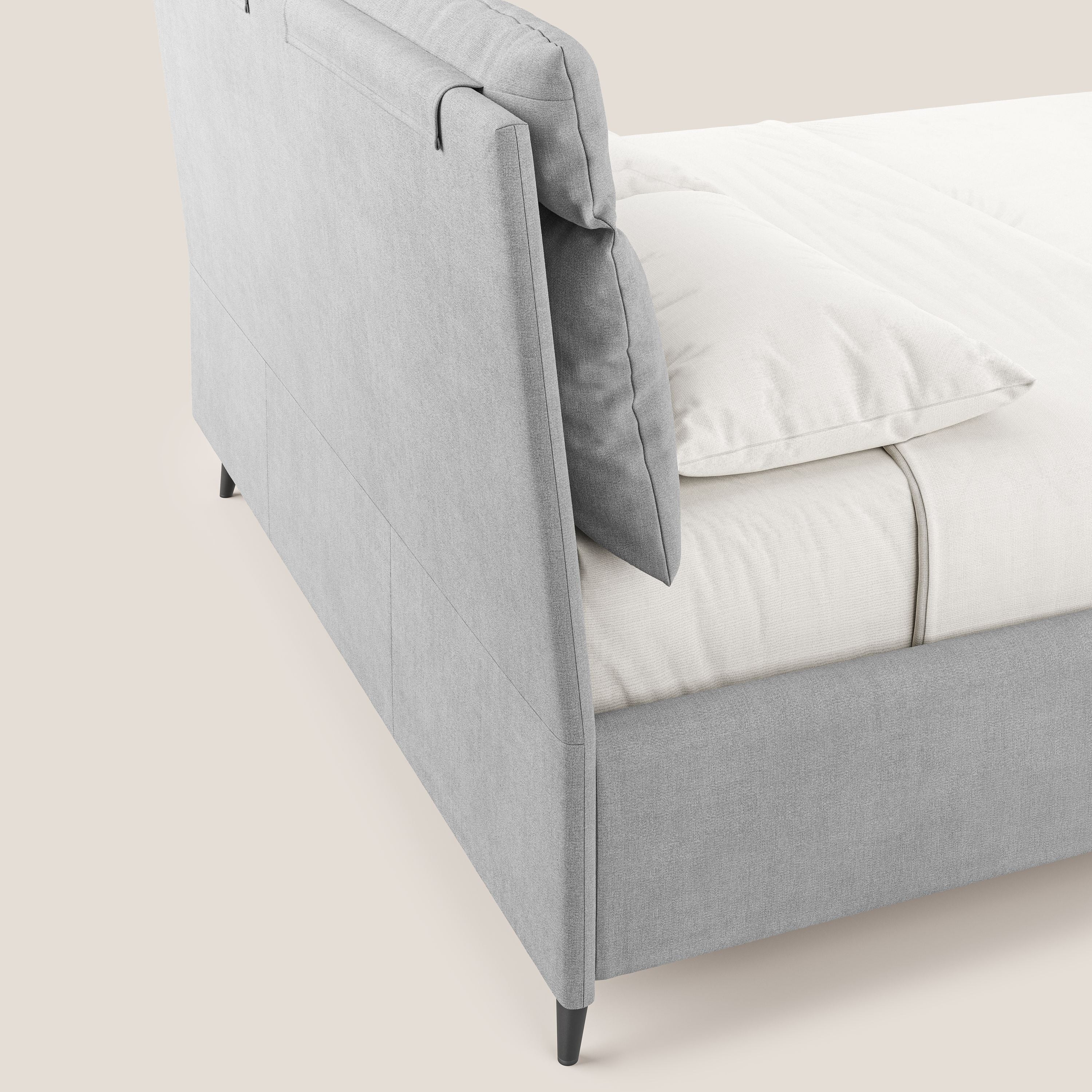 Jerry letto imbottito contenitore e cuscini reclinabili in tessuto smacchiabile T17 grigio - divani.store