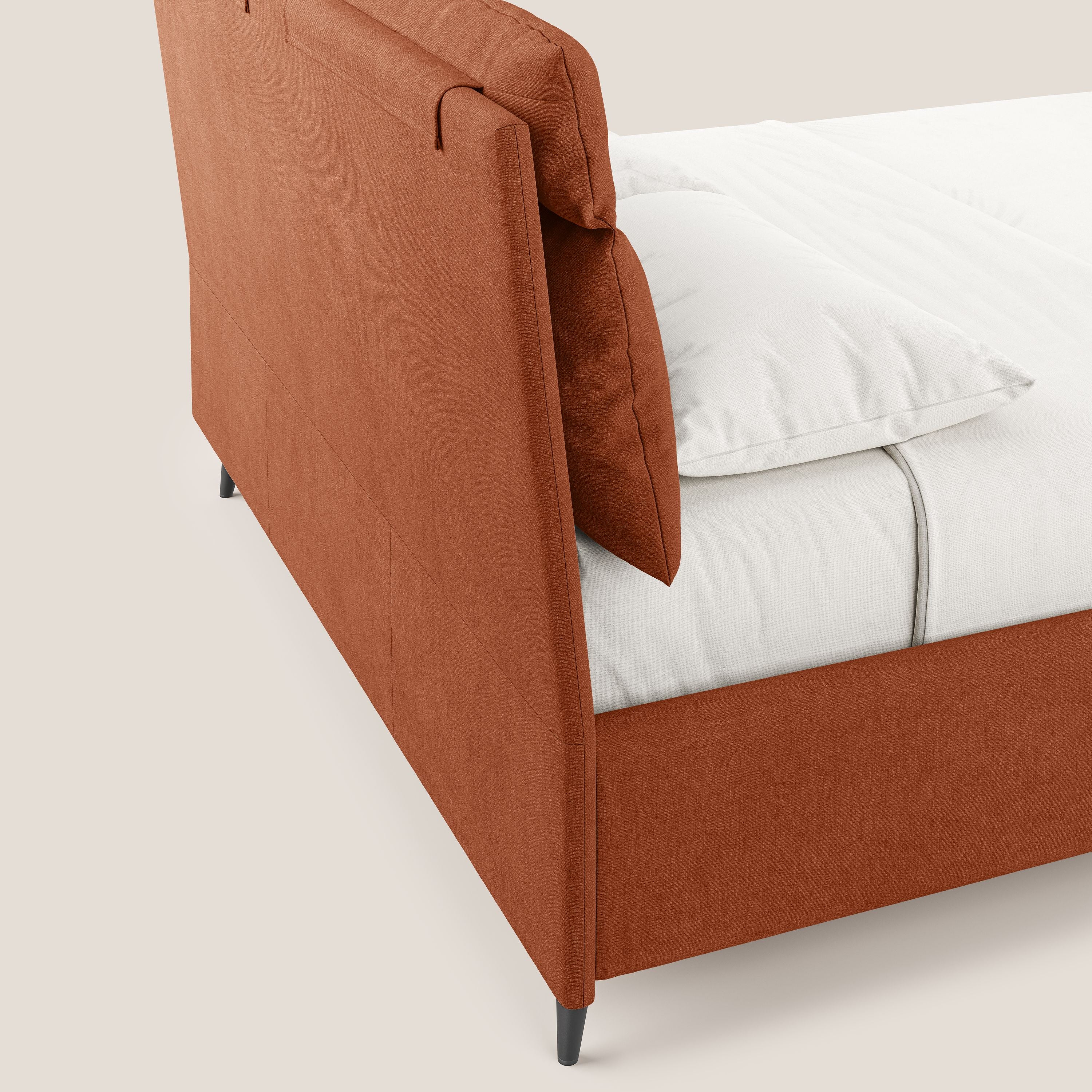 Jerry letto imbottito contenitore e cuscini reclinabili in tessuto smacchiabile T17 arancio - divani.store