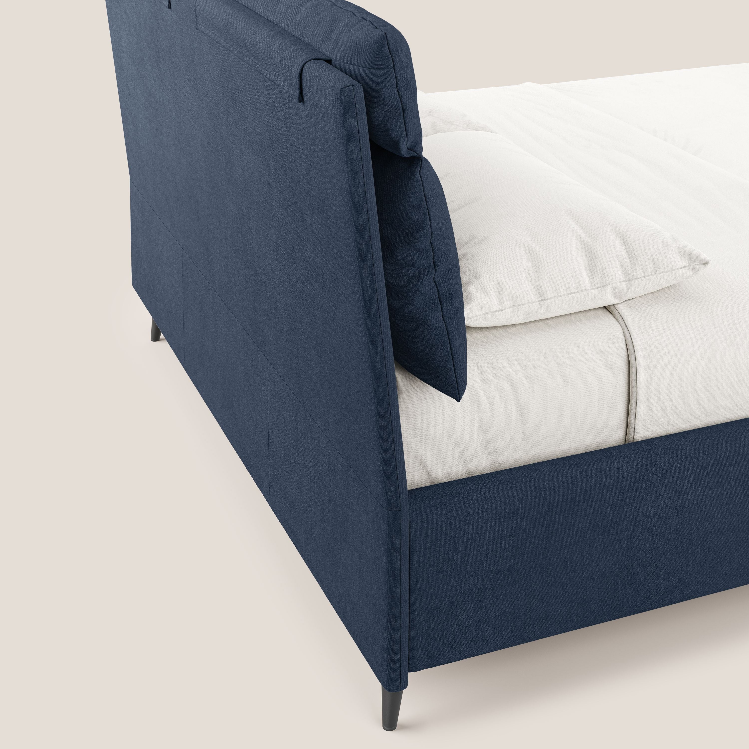 Jerry letto imbottito contenitore e cuscini reclinabili in tessuto smacchiabile T17 blu - divani.store