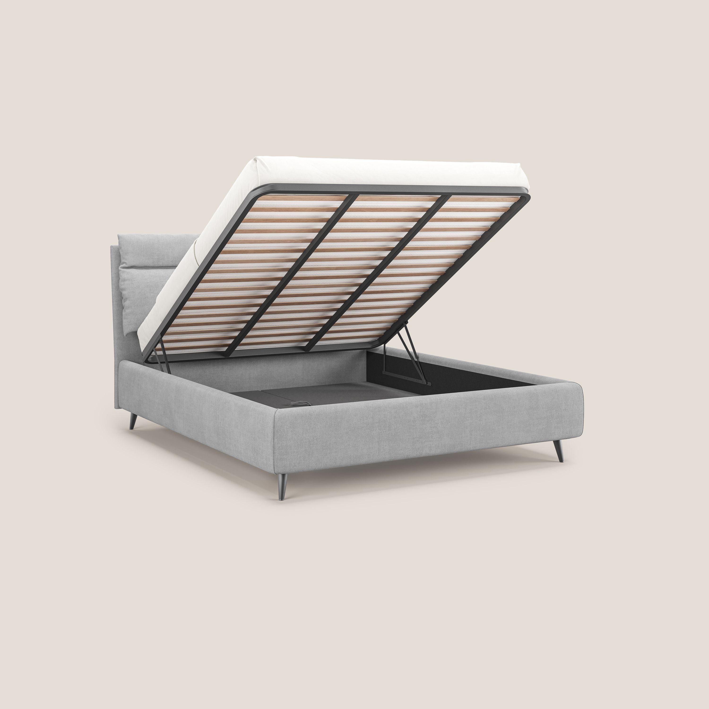 Jerry letto imbottito contenitore e cuscini reclinabili in tessuto smacchiabile T17 grigio - divani.store