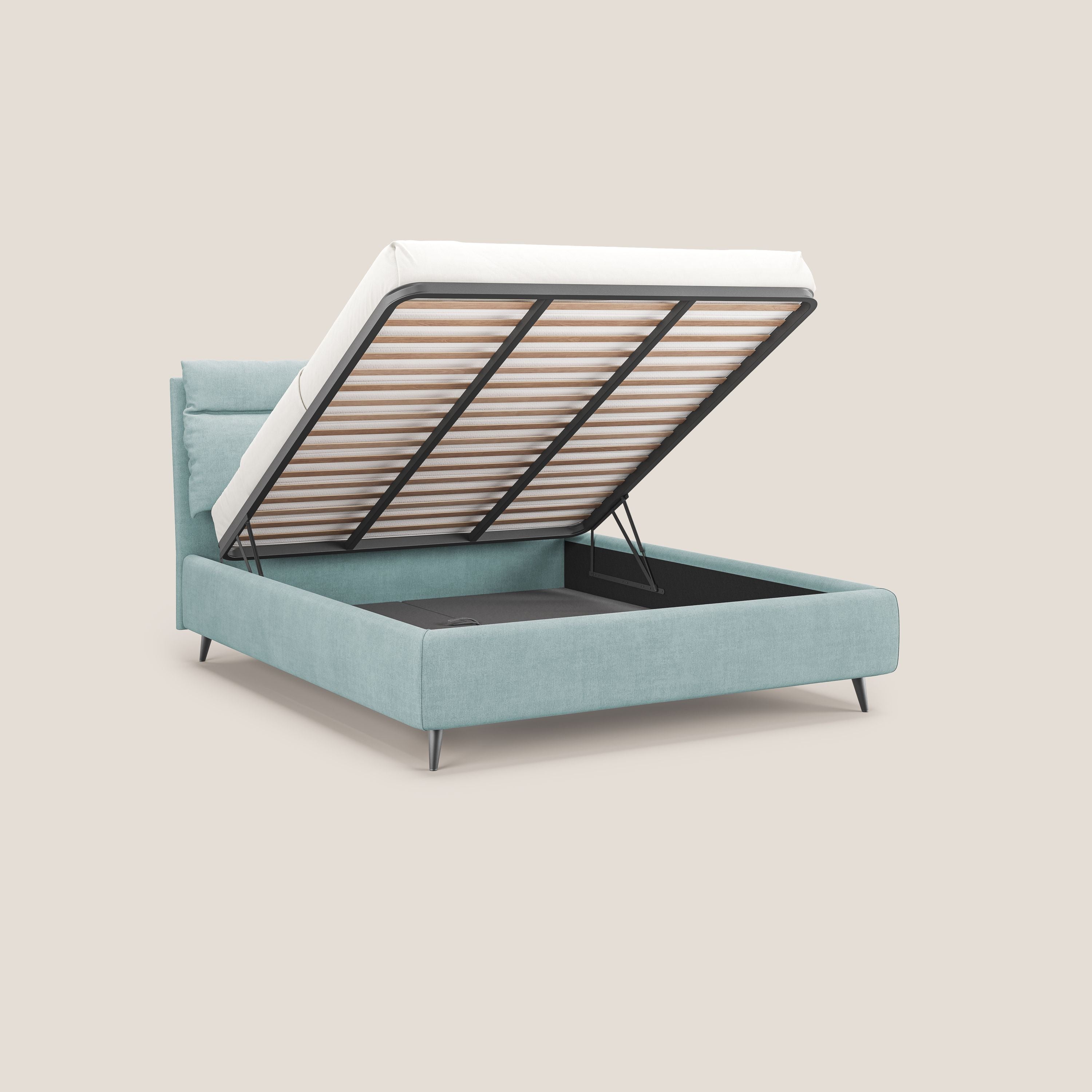 Jerry letto imbottito contenitore e cuscini reclinabili in tessuto smacchiabile T17 verde acqua - divani.store