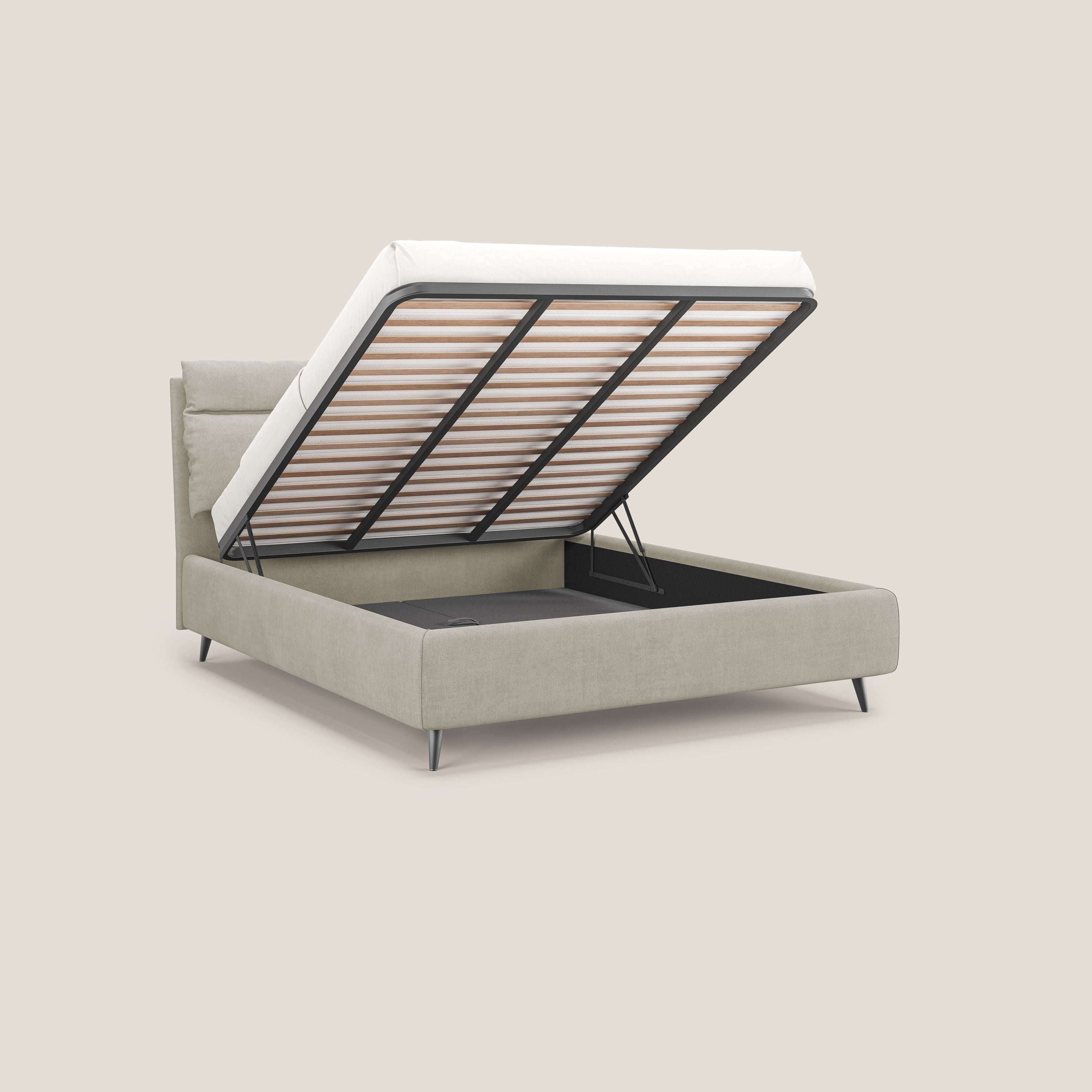 Jerry letto imbottito contenitore e cuscini reclinabili in tessuto smacchiabile T17 panna - divani.store