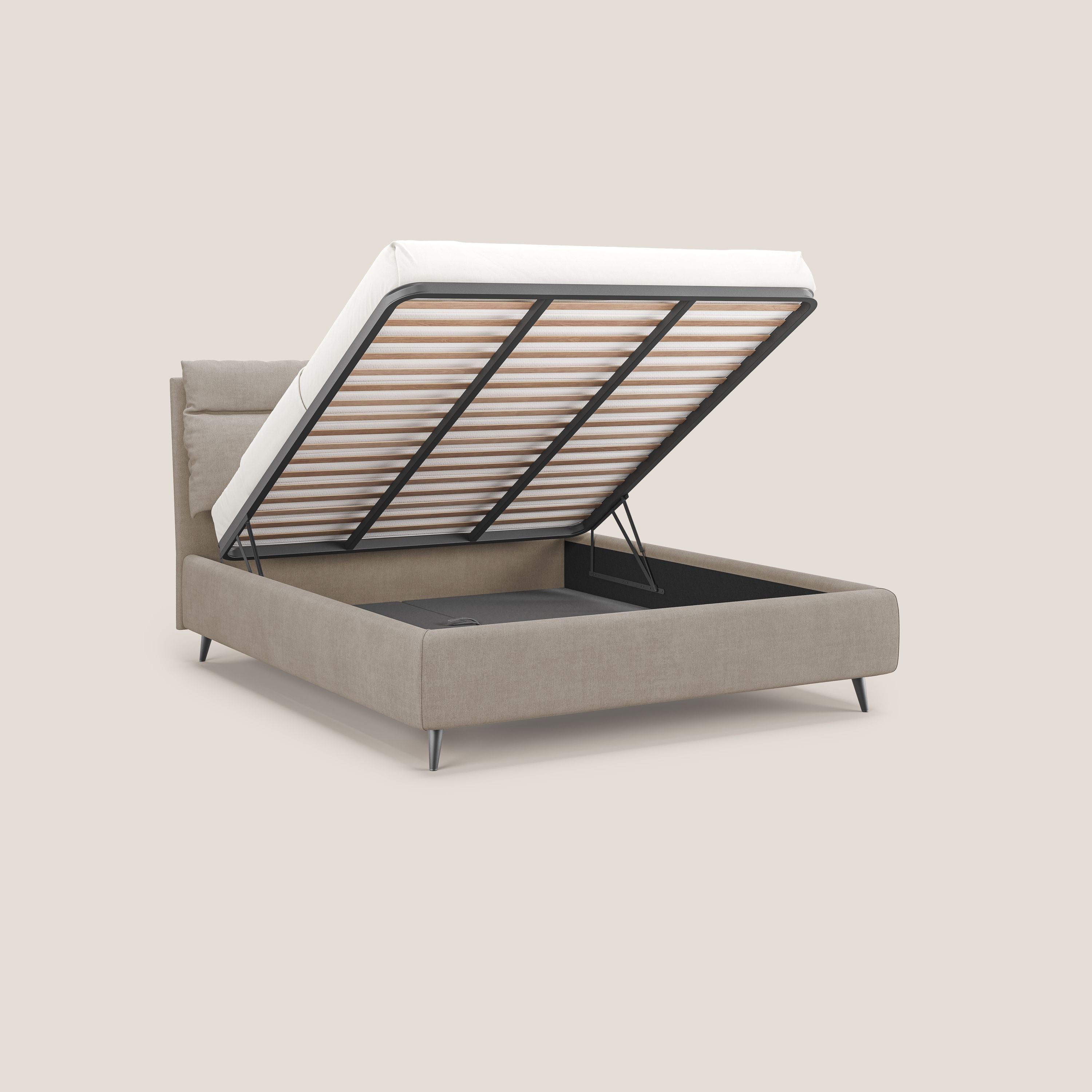 Jerry letto imbottito contenitore e cuscini reclinabili in tessuto smacchiabile T17 beige - divani.store