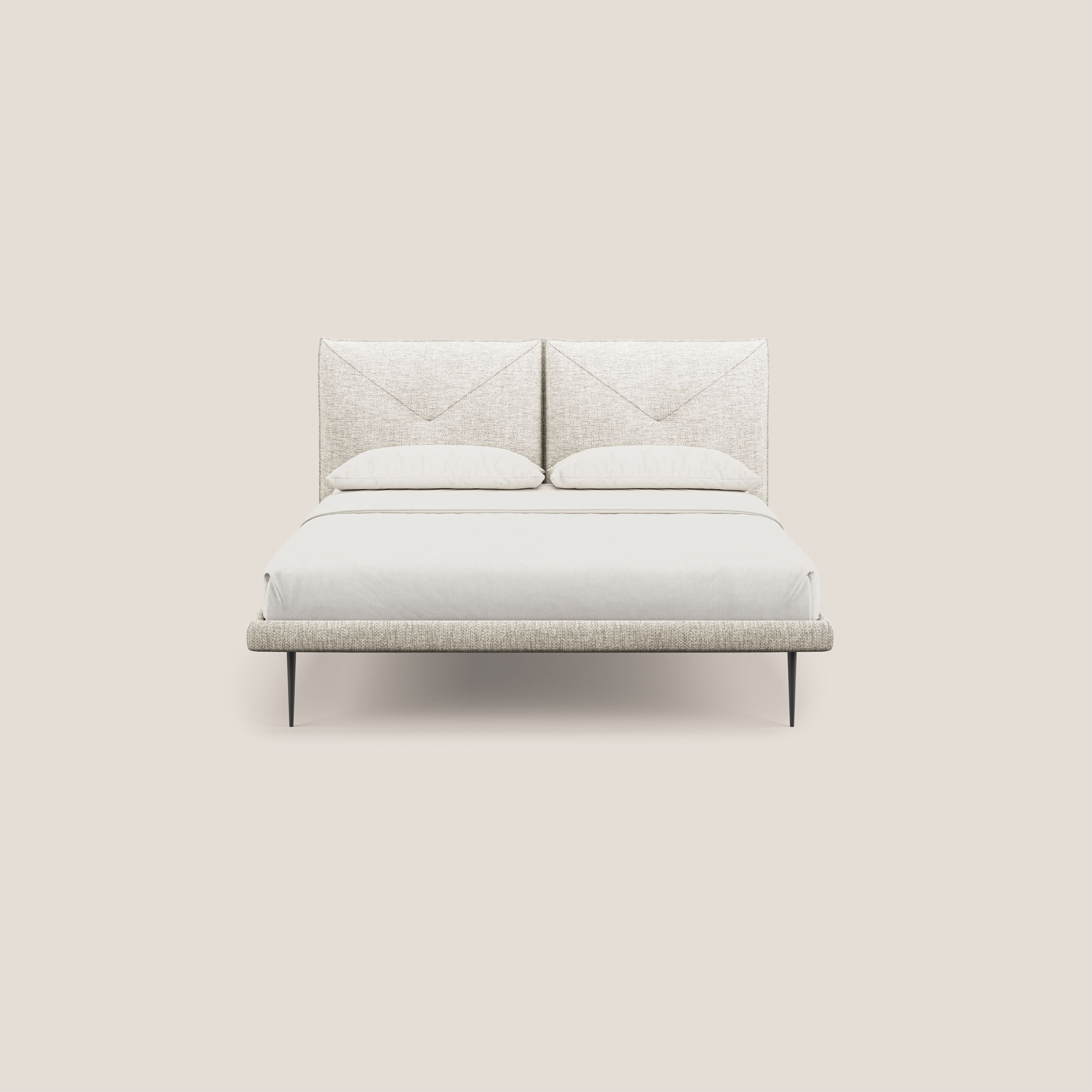 Jolie letto a doppio pannello con piedi alti in metallo in tessuto smacchiabile T18 panna - divani.store