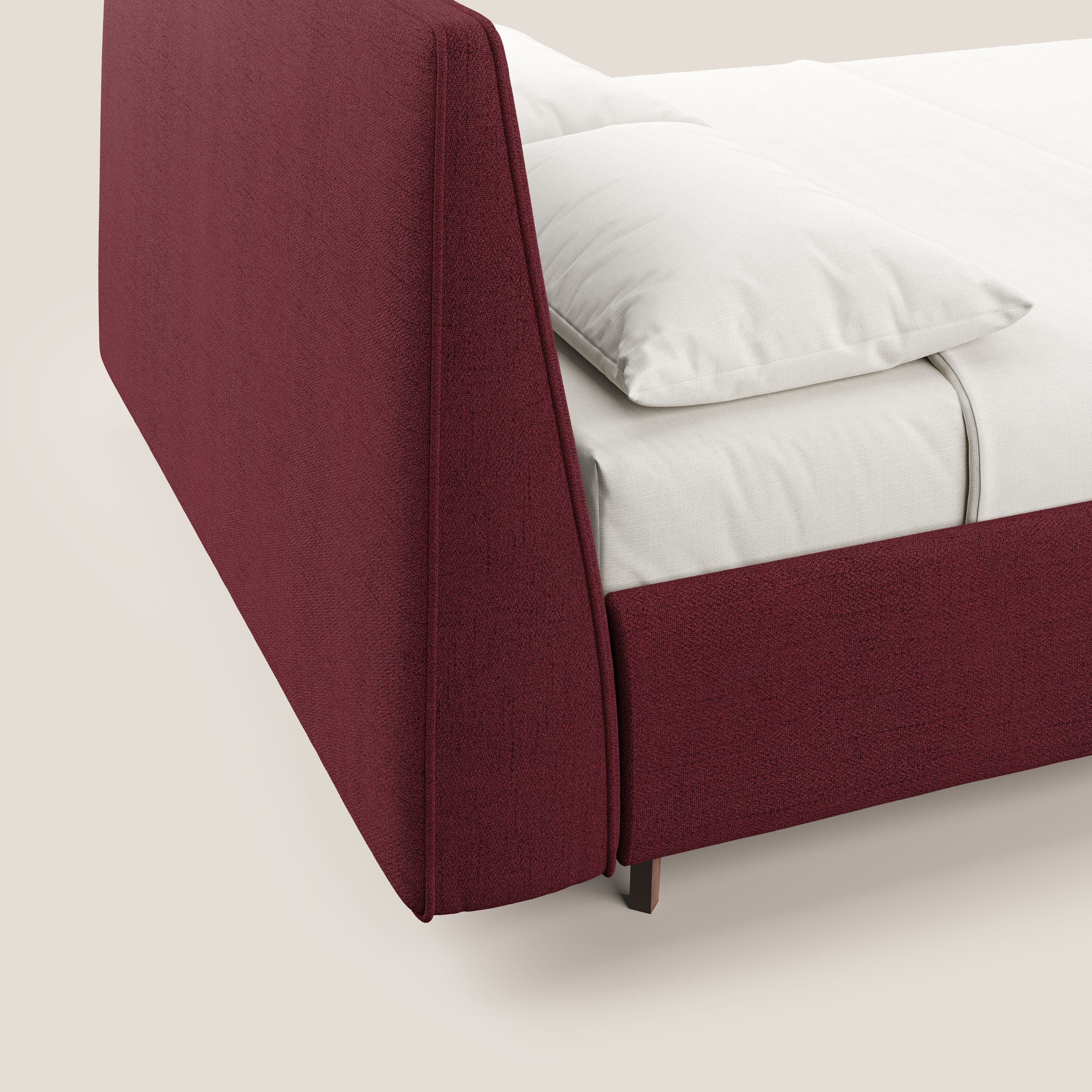 Justin letto imbottito contenitore e sfoderabile in tessuto fiammato impermeabile T03 rosso - divani.store