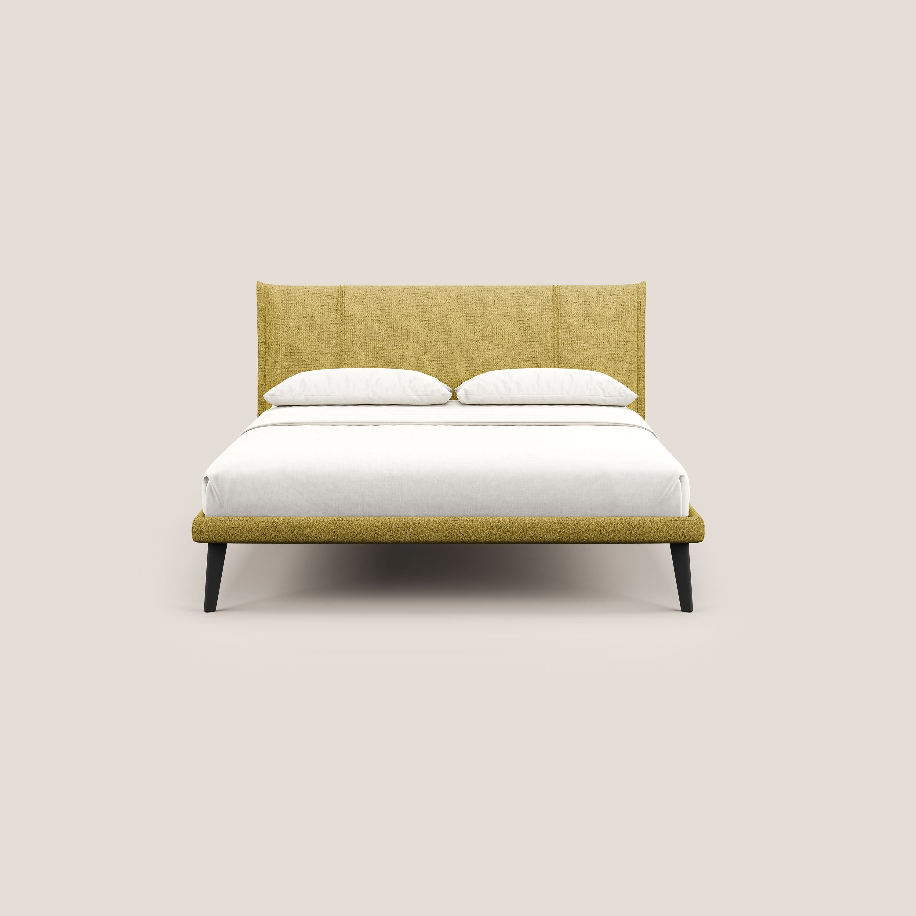 Klaus LETTO moderno con piedi in mogano e tessuto fiammato impermeabile T03 giallo - divani.store