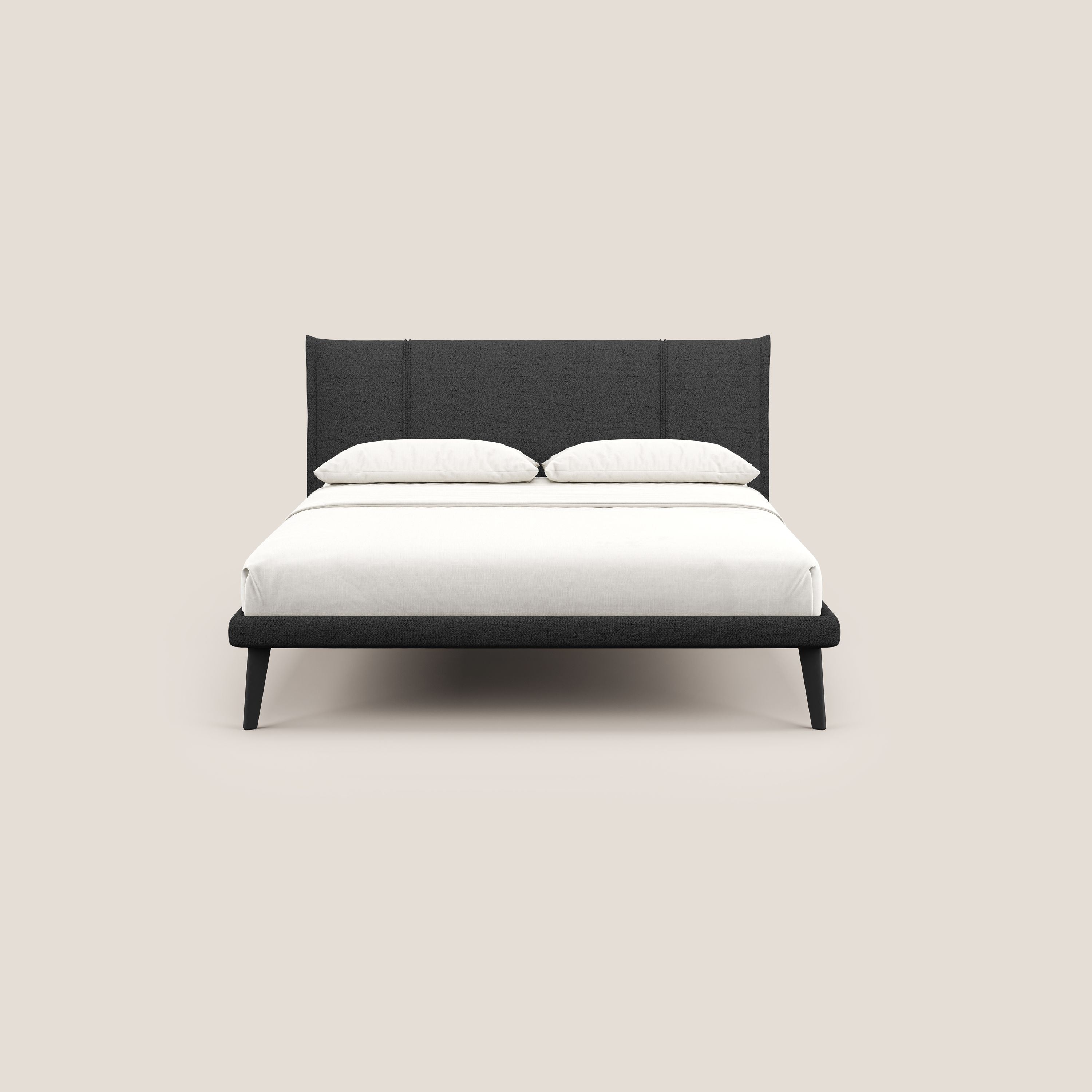 Klaus LETTO moderno con piedi in mogano e tessuto fiammato impermeabile T03 antracite - divani.store