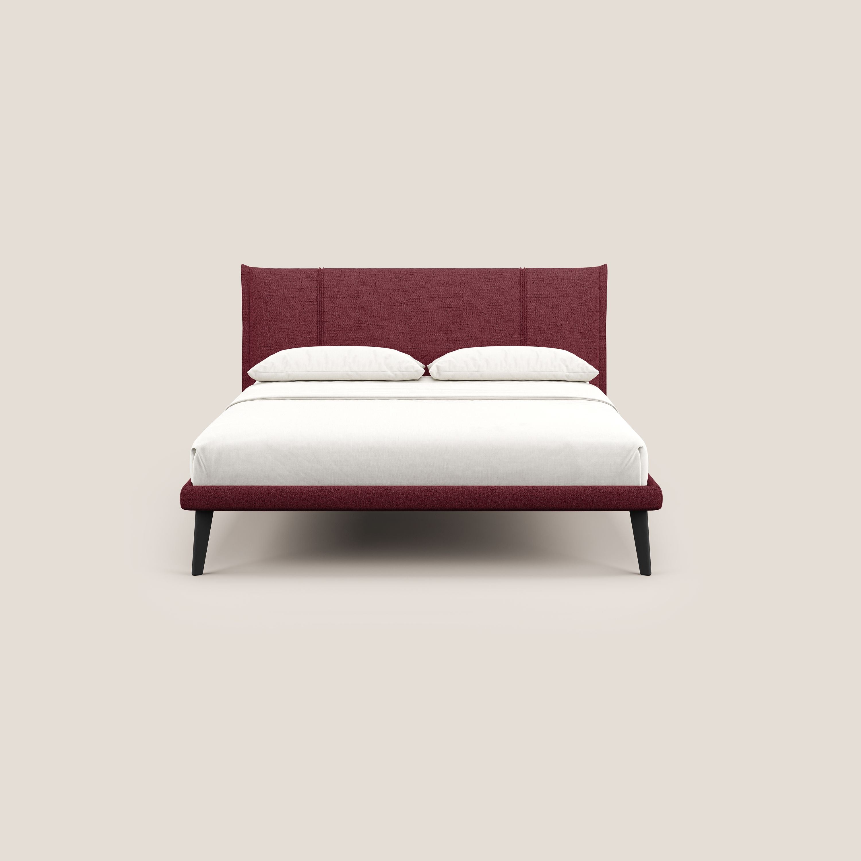 Klaus LETTO moderno con piedi in mogano e tessuto fiammato impermeabile T03 rosso - divani.store