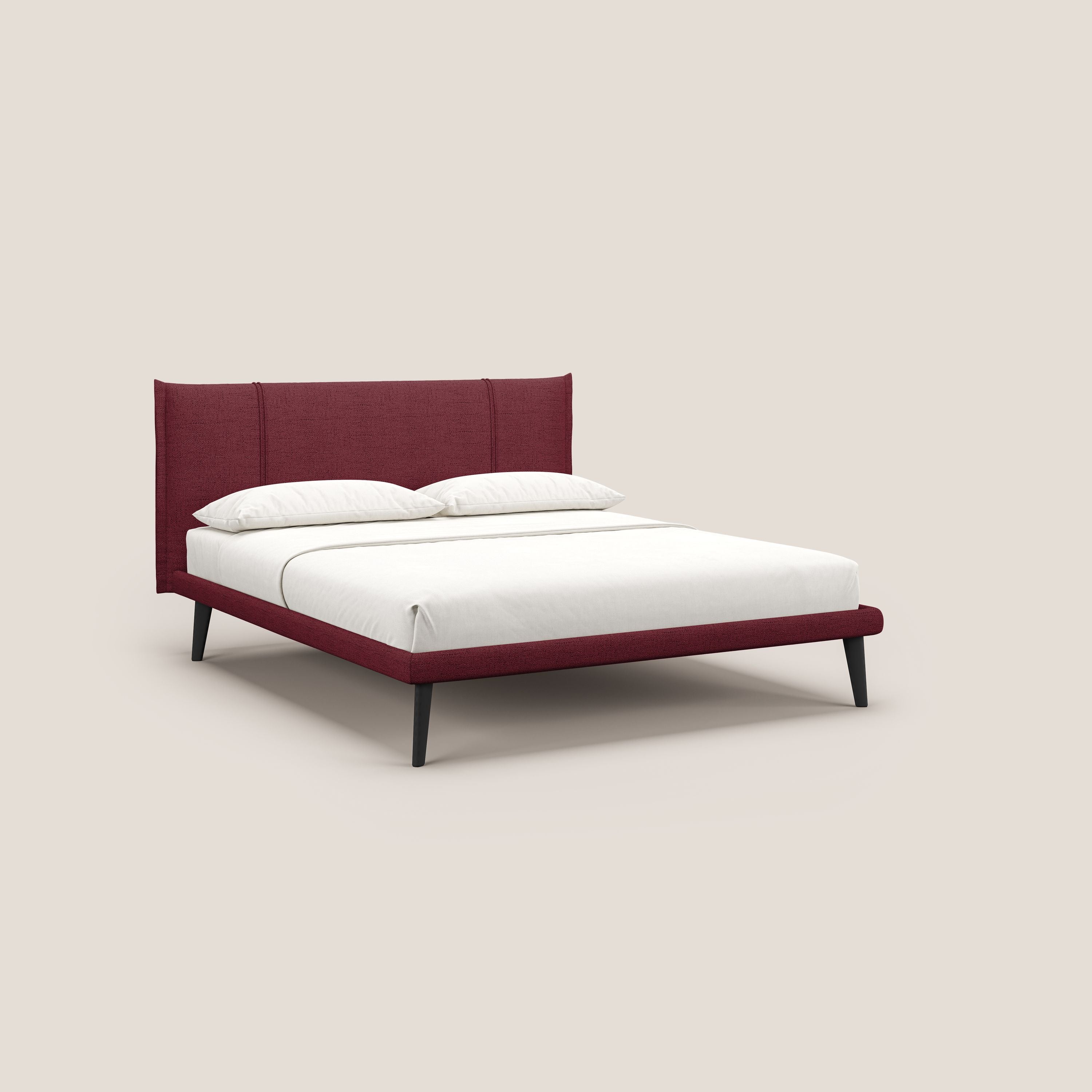 Klaus LETTO moderno con piedi in mogano e tessuto fiammato impermeabile T03 rosso - divani.store