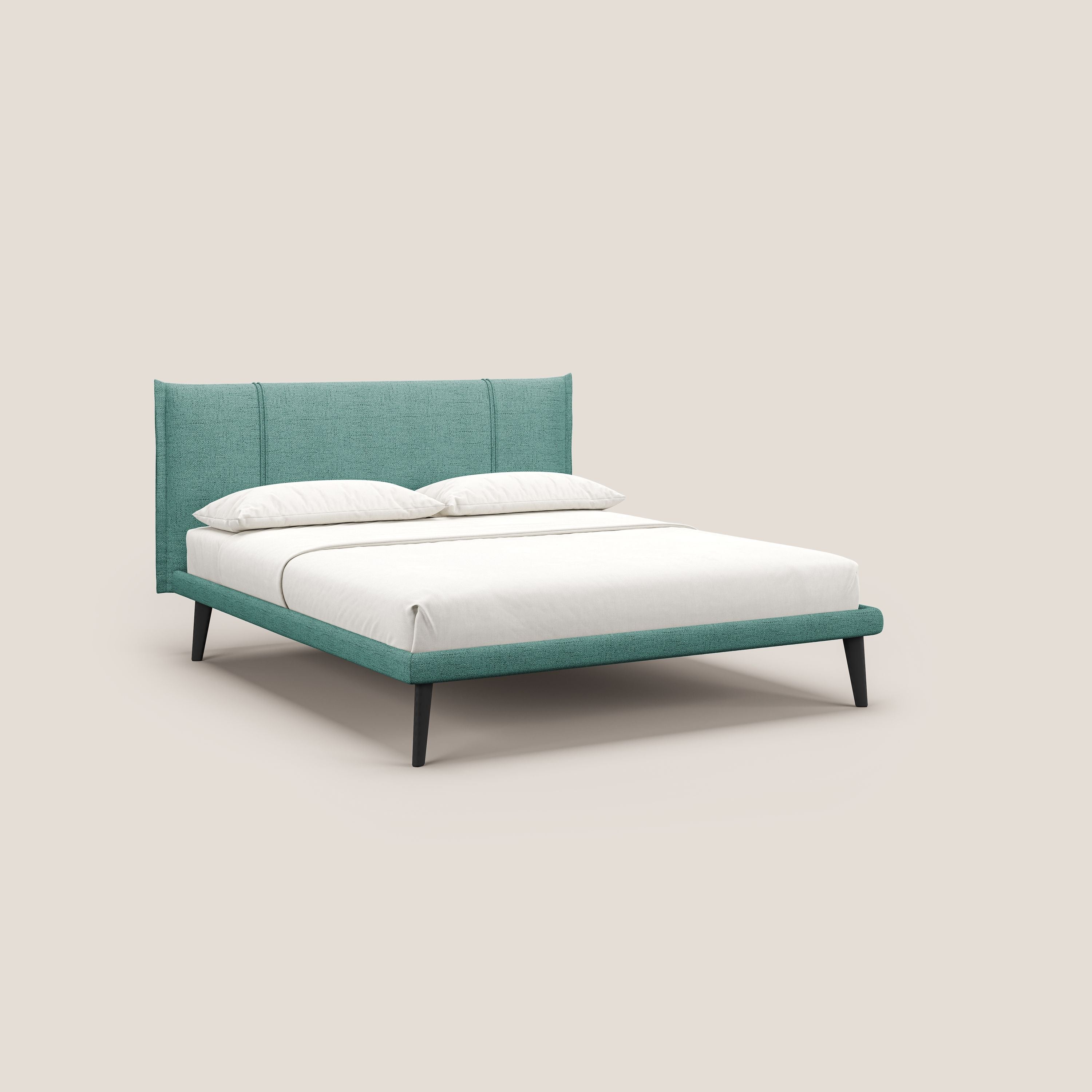 Klaus LETTO moderno con piedi in mogano e tessuto fiammato impermeabile T03 verde acqua - divani.store