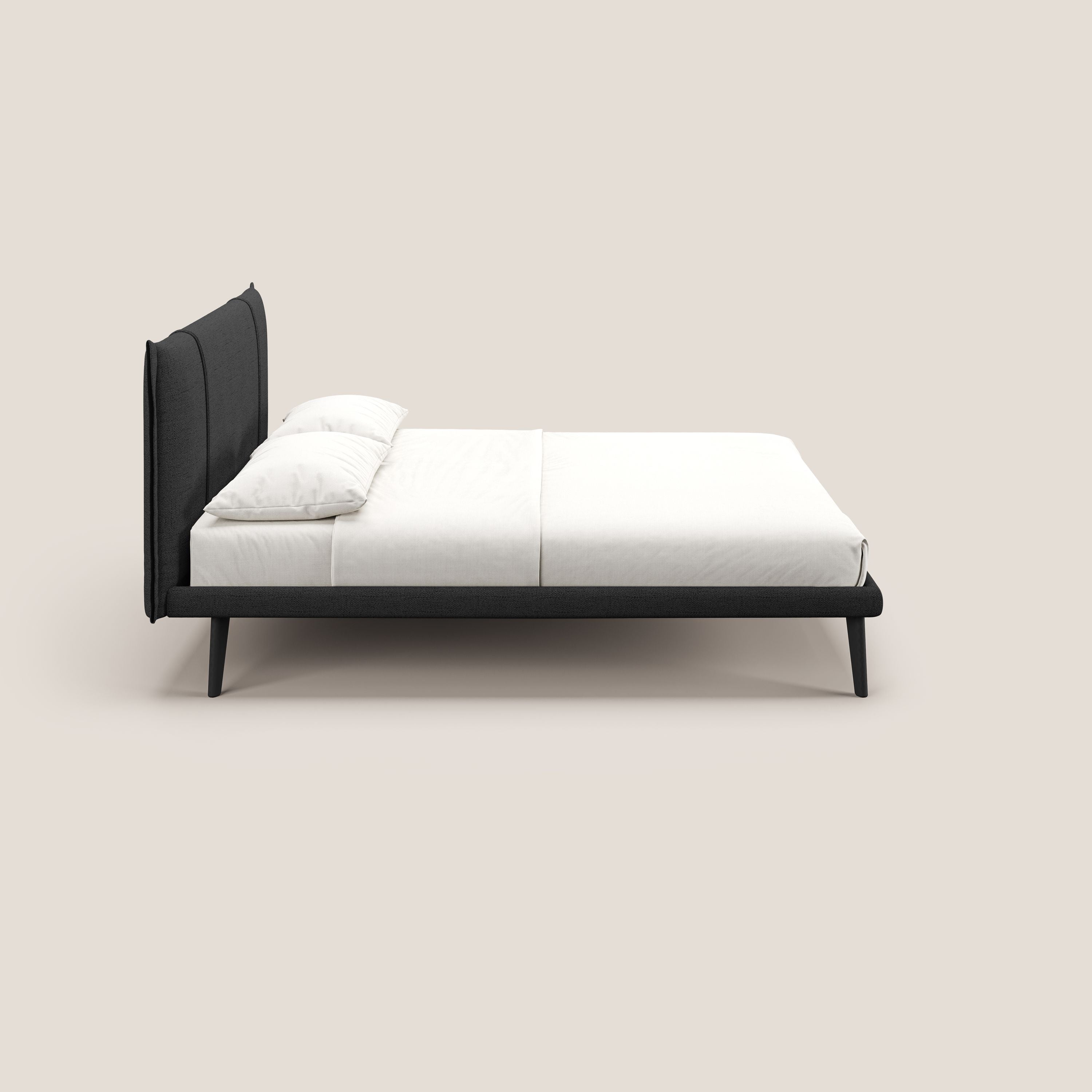 Klaus LETTO moderno con piedi in mogano e tessuto fiammato impermeabile T03 antracite - divani.store