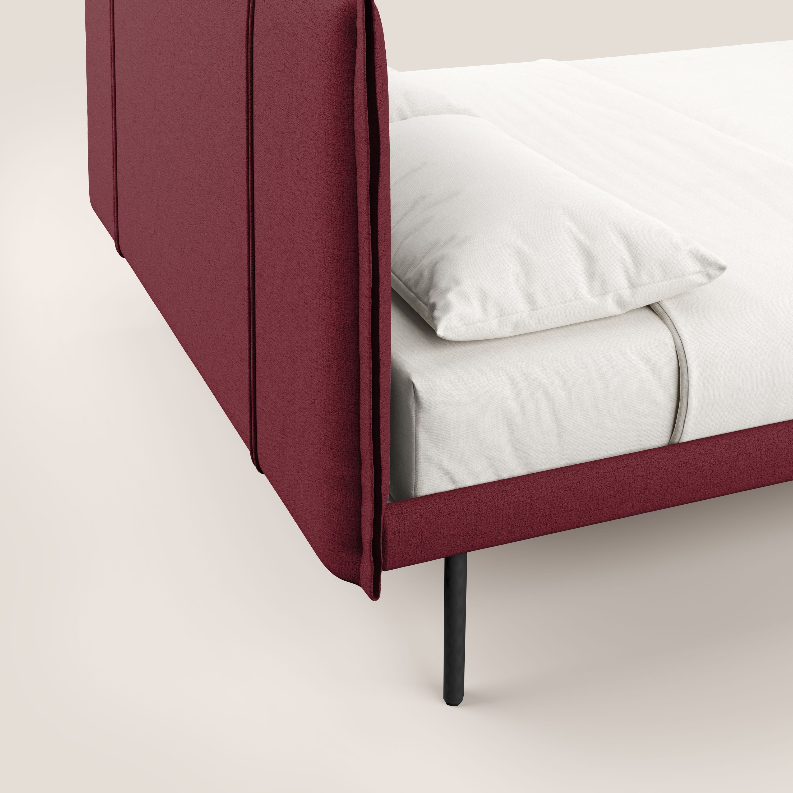 Klaus LETTO moderno con piedi in mogano e tessuto fiammato impermeabile T03 rosso - divani.store