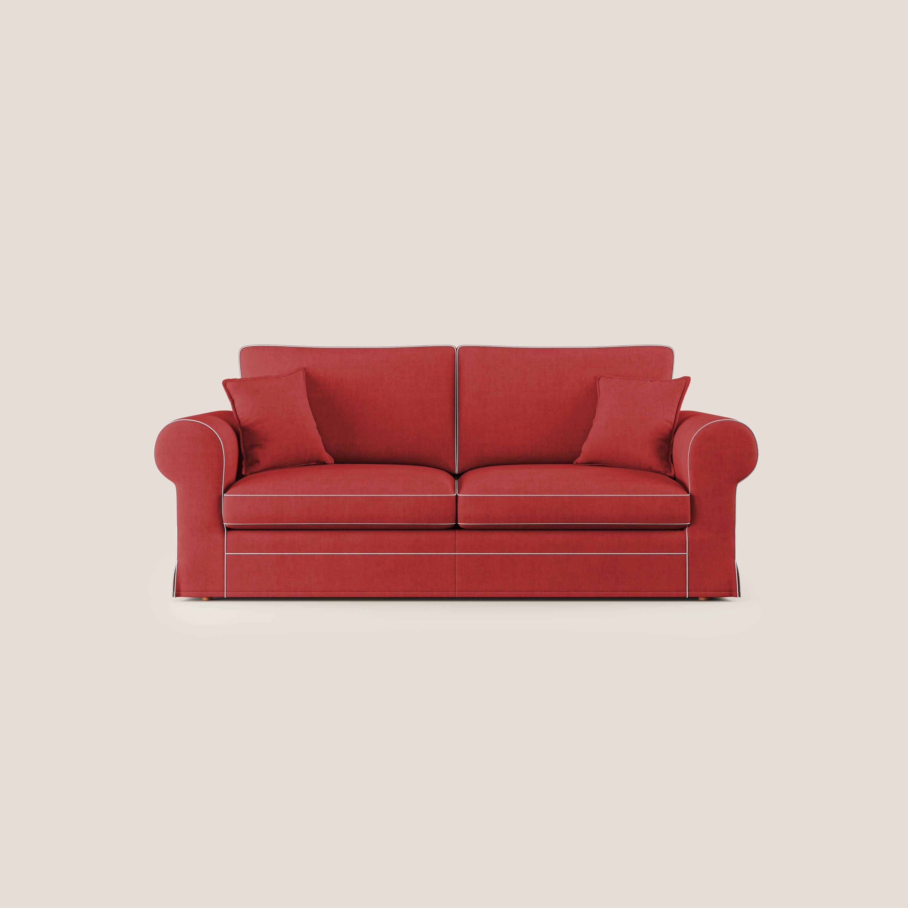 Lady divano classico bicolore in piuma d'oca realizzato con tessuto impermeabile T02 rosso - bianco - divani.store