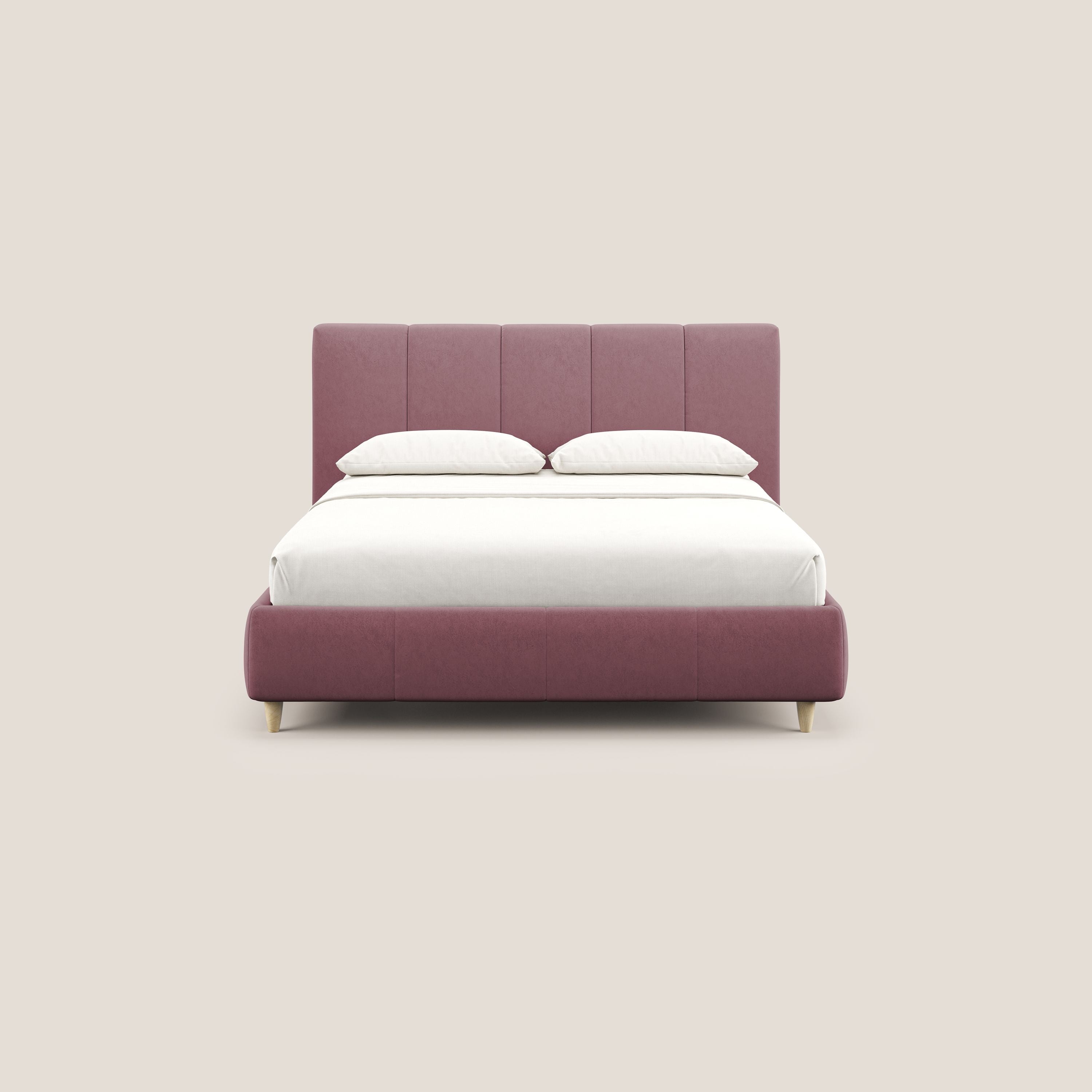 Laura letto imbottito contenitore e sfoderabile in microfibra velluto impermeabile T09 salmone - divani.store