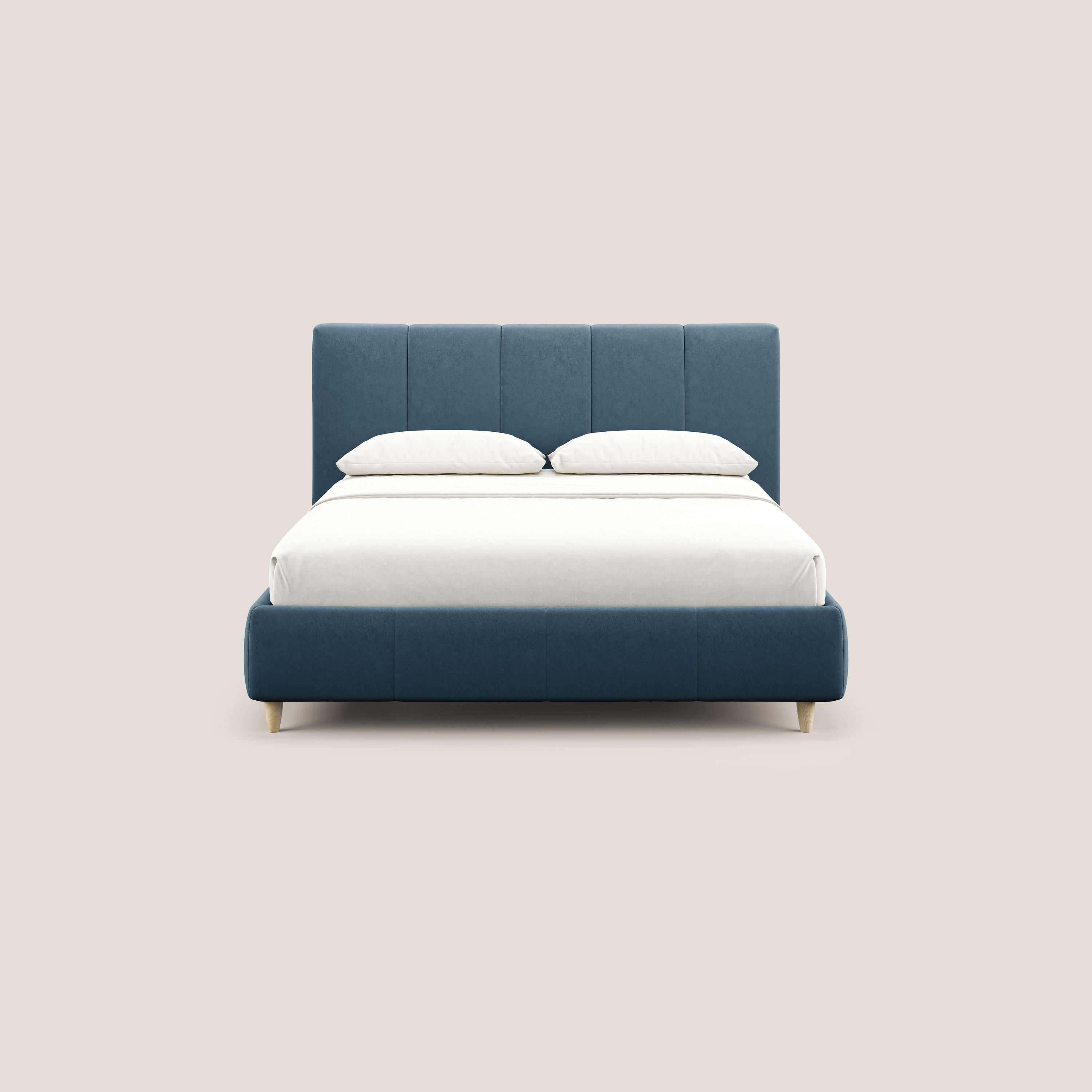 Laura letto imbottito contenitore e sfoderabile in microfibra velluto impermeabile T09 blu - divani.store