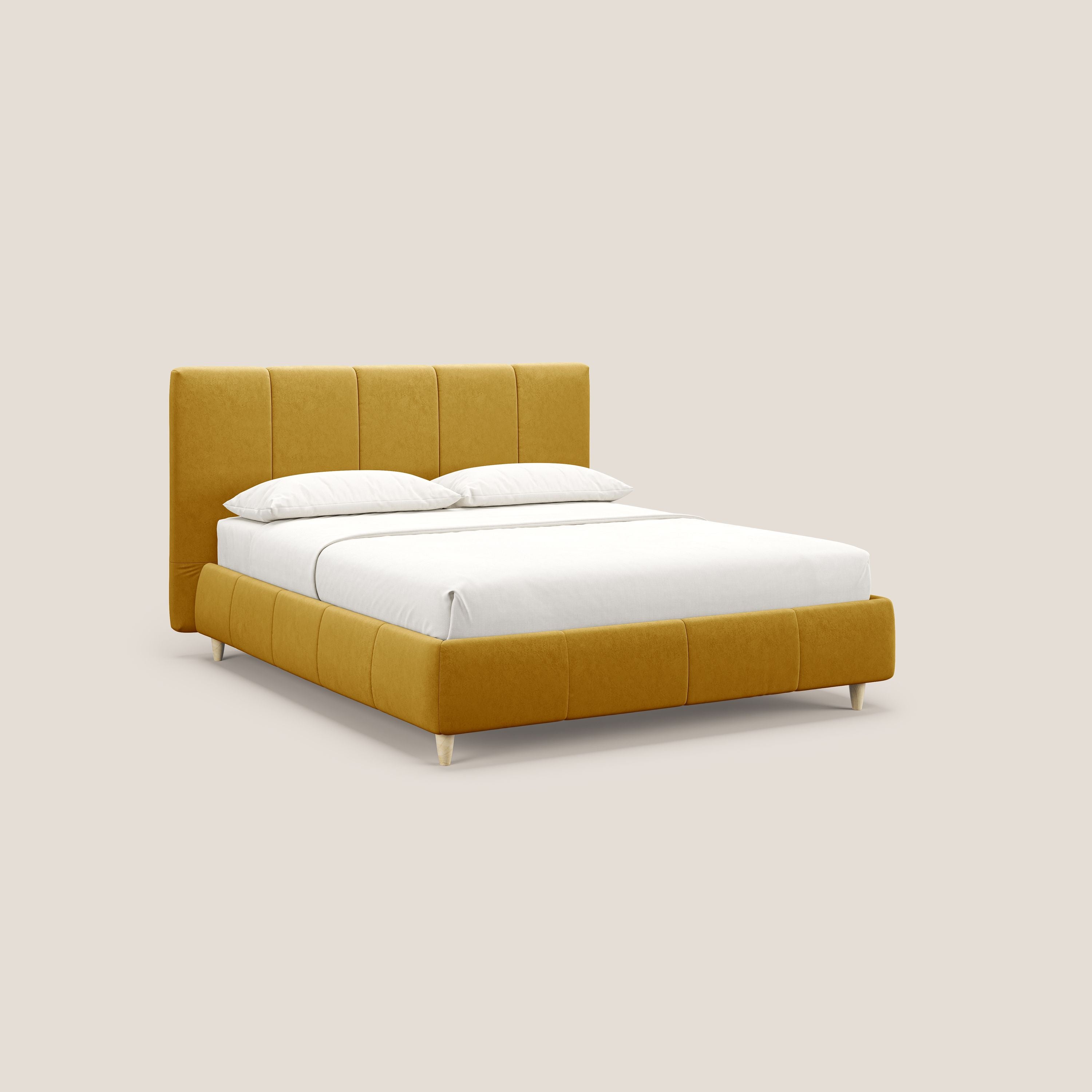 Laura letto imbottito contenitore e sfoderabile in microfibra velluto impermeabile T09 giallo - divani.store