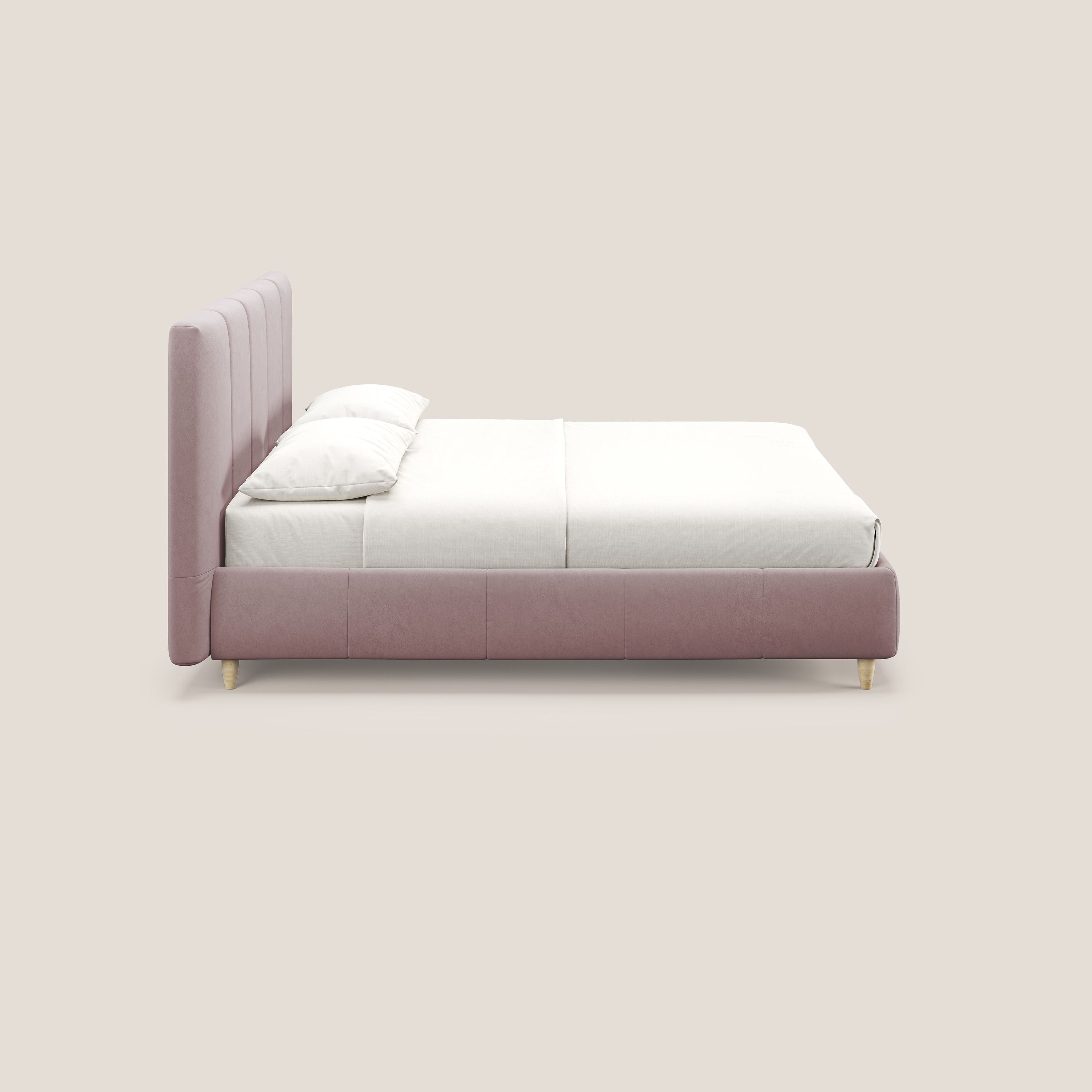 Laura letto imbottito contenitore e sfoderabile in microfibra velluto impermeabile T09 rosa - divani.store