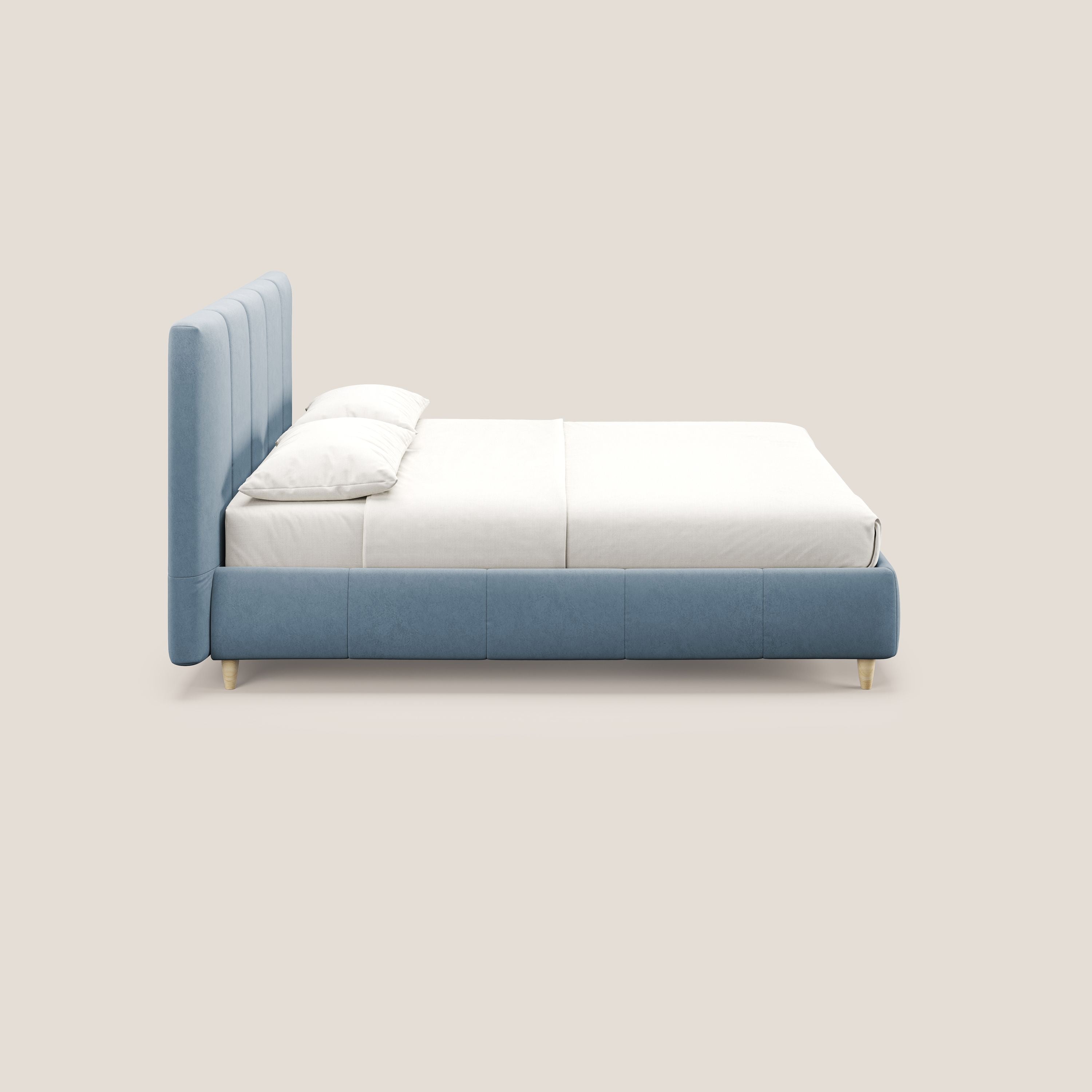 Laura letto imbottito contenitore e sfoderabile in microfibra velluto impermeabile T09 carta da zucchero - divani.store