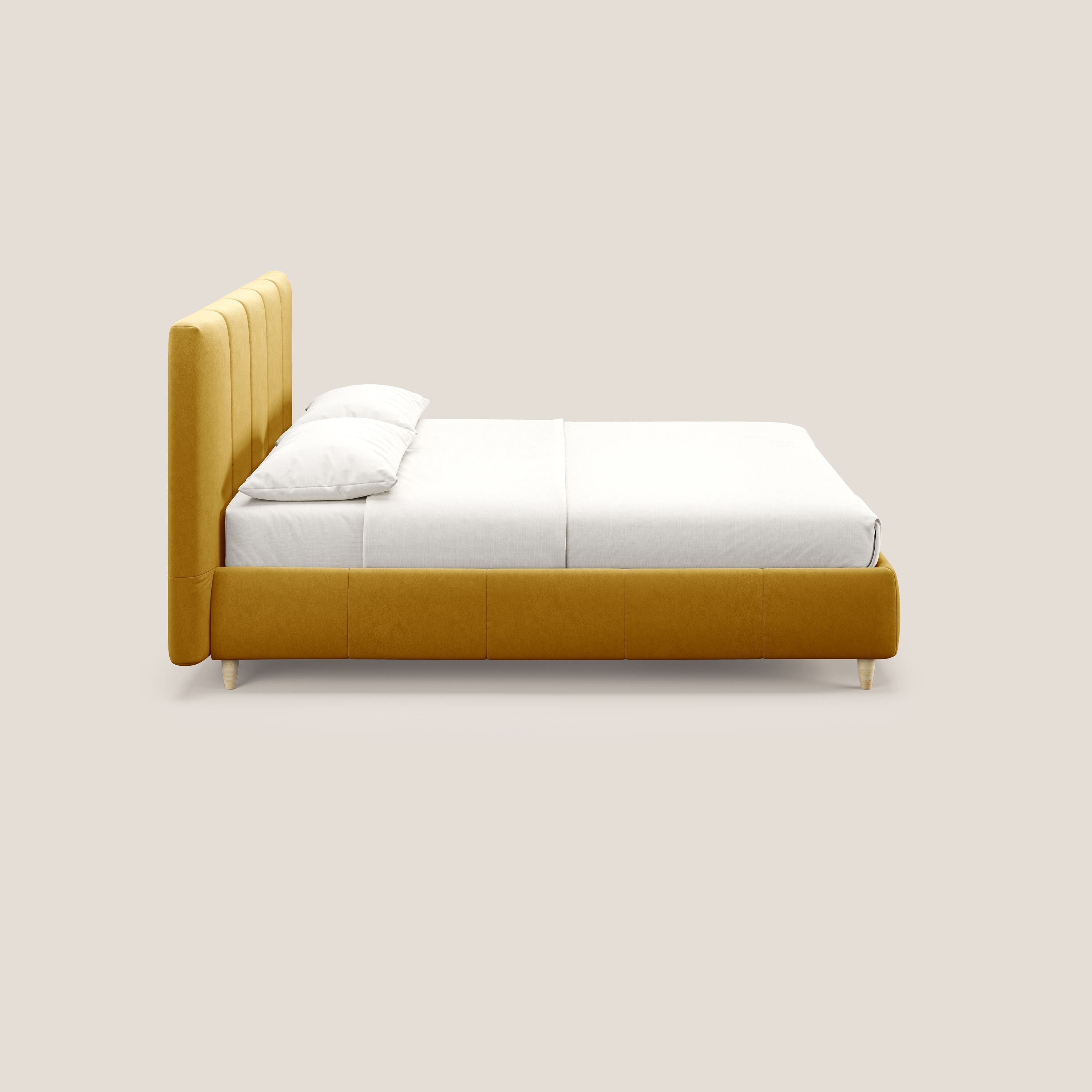 Laura letto imbottito contenitore e sfoderabile in microfibra velluto impermeabile T09 giallo - divani.store