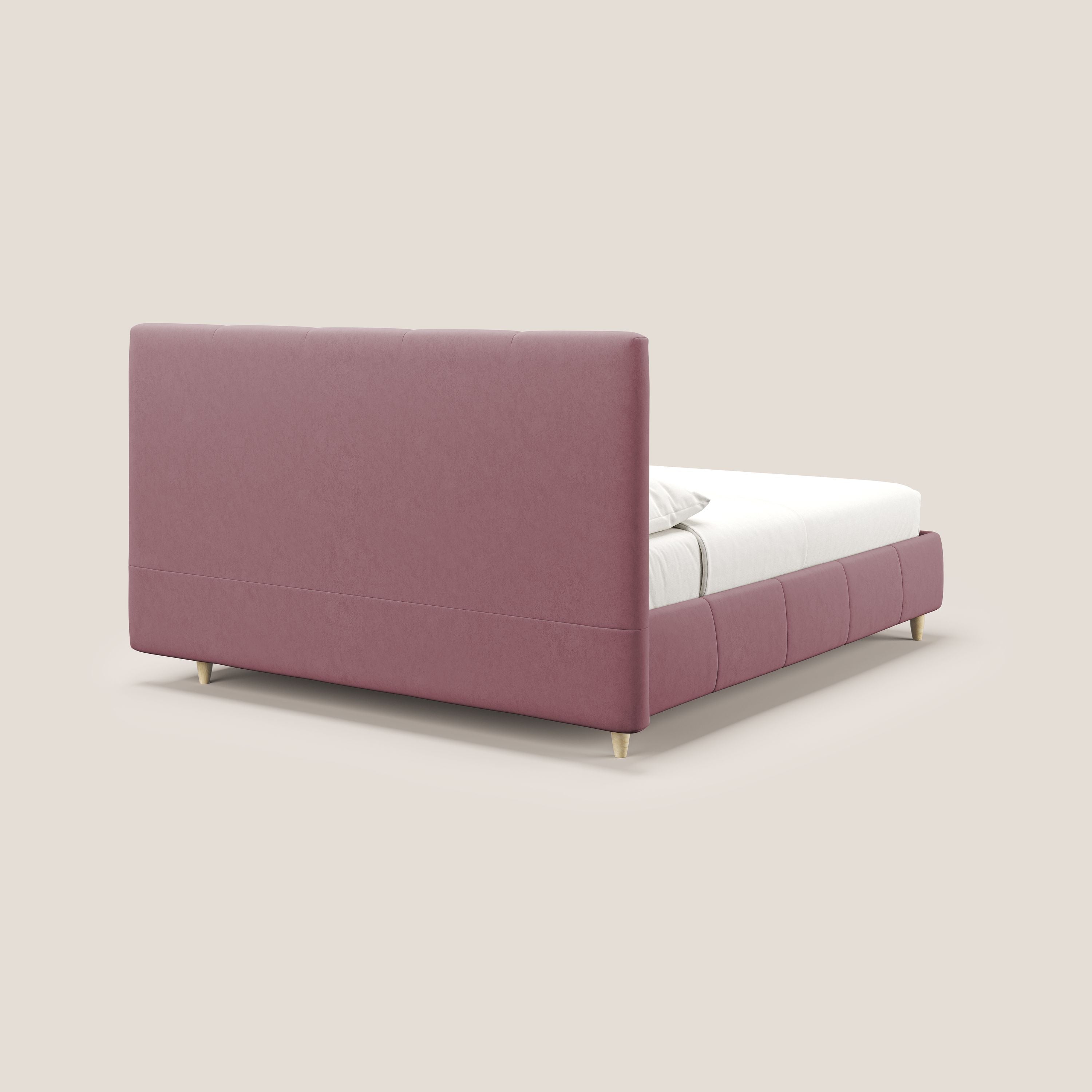 Laura letto imbottito contenitore e sfoderabile in microfibra velluto impermeabile T09 salmone - divani.store